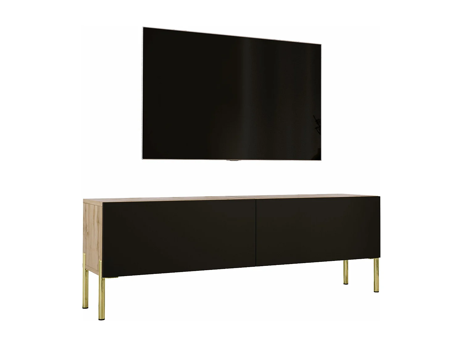 TV-meubel: Wotan Eiken / Mat Zwart, gouden poten, 140 x 52 x 32 cm