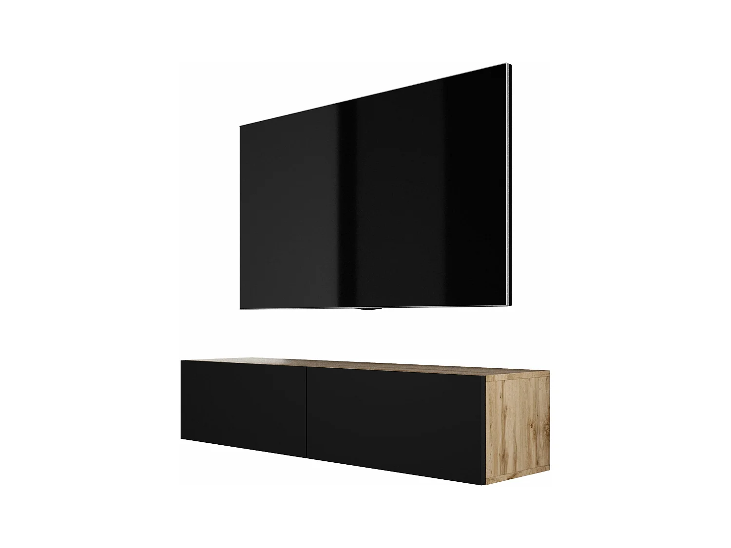 Meuble TV Suspendu, 140 x 34 x 32 cm, Chêne Wotan / Noir Mat