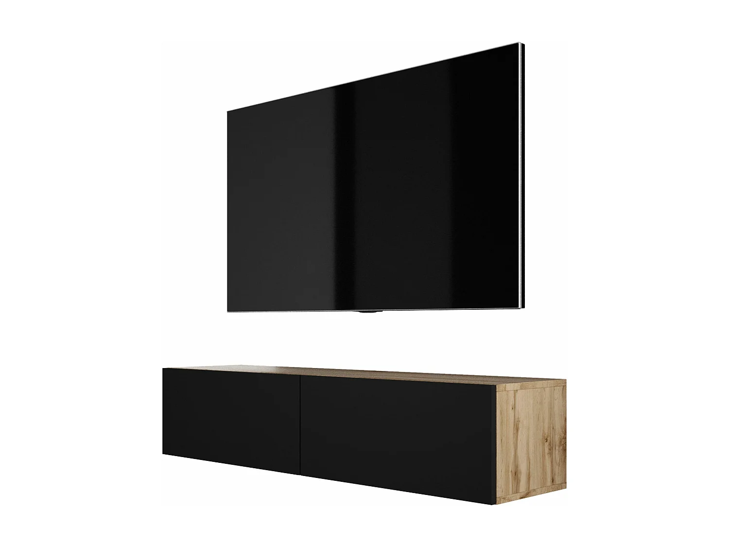 Meuble TV Suspendu, 140 x 34 x 32 cm, Chêne Wotan / Noir Mat