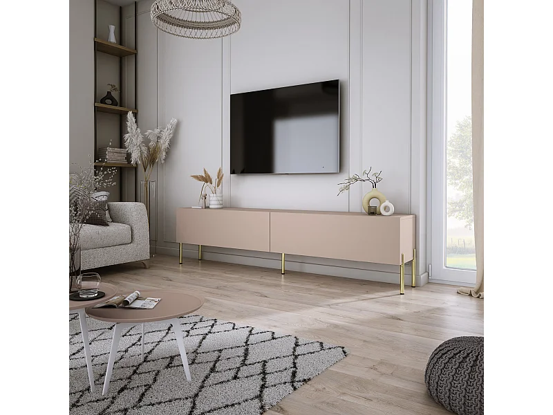 Móvel TV: Castanho Caramelo, 170 x 52 x 32 cm, pés dourados