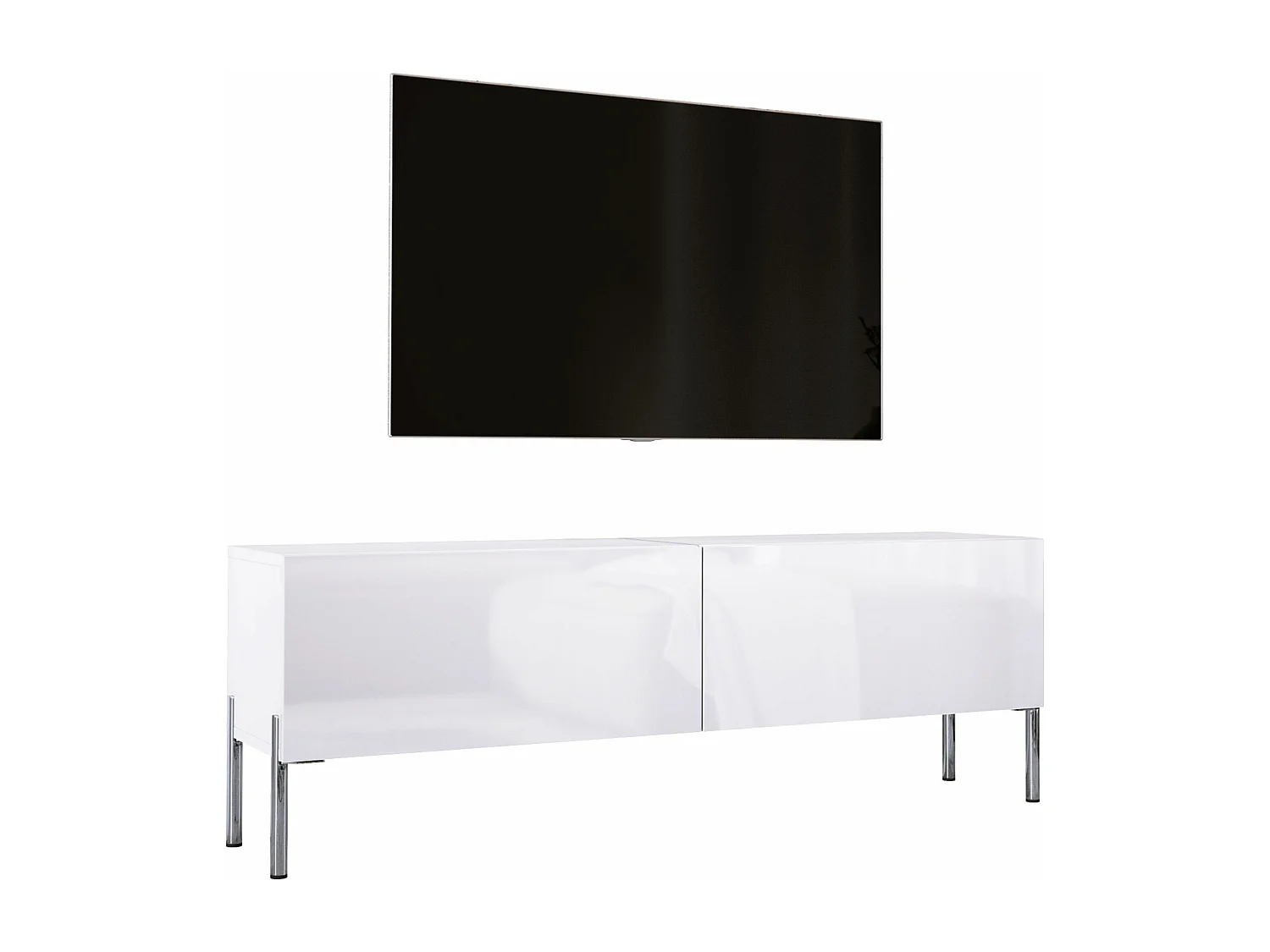 Móvel TV: Branco Mate / Branco Brilhante, Pernas Cromadas, 140 x 52 x 32 cm