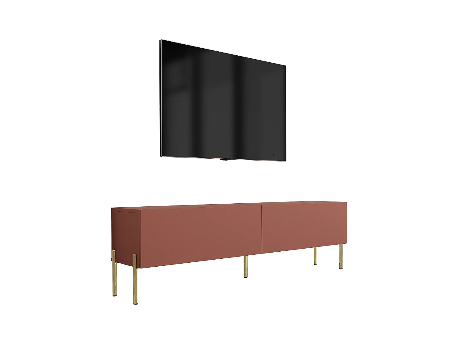 TV-meubel: Steenrood, 140 x 52 x 32 cm, gouden poten