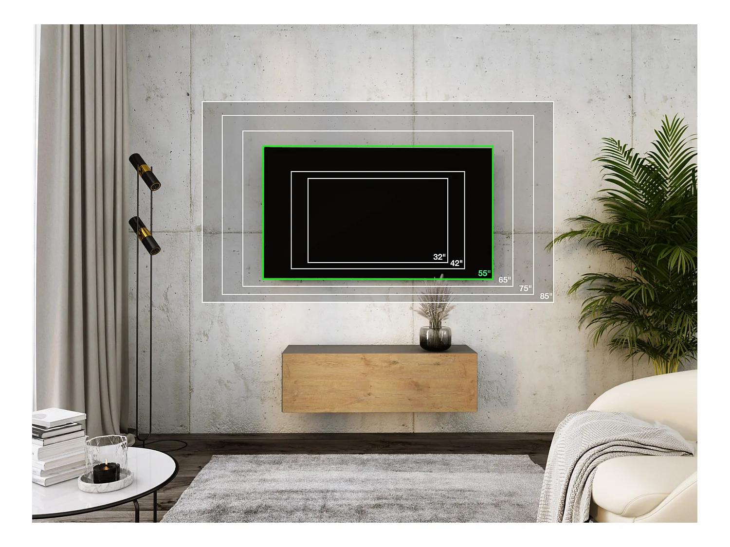 Hängendes TV-Gerät, 100 x 34 x 32 cm, Anthrazit / Lancelot-Eiche