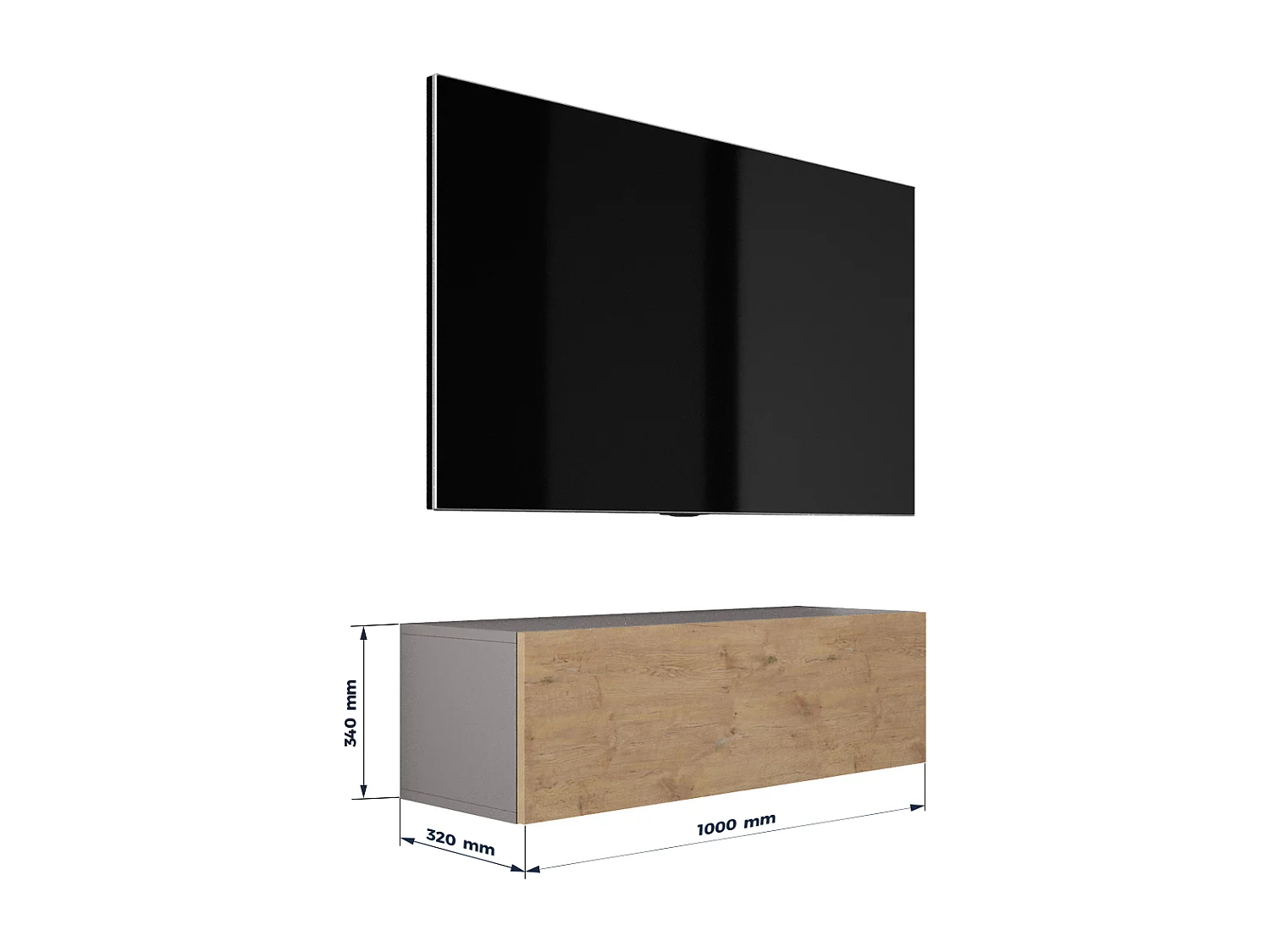 Zawieszana szafka RTV, 100 x 34 x 32 cm, Antracyt / Dąb Lancelot