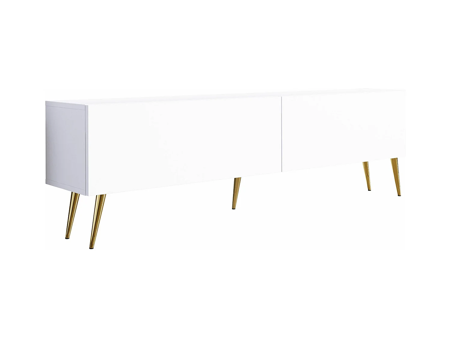 Meuble TV : Blanc Mat, pieds dorées, 170 x 52 x 32 cm