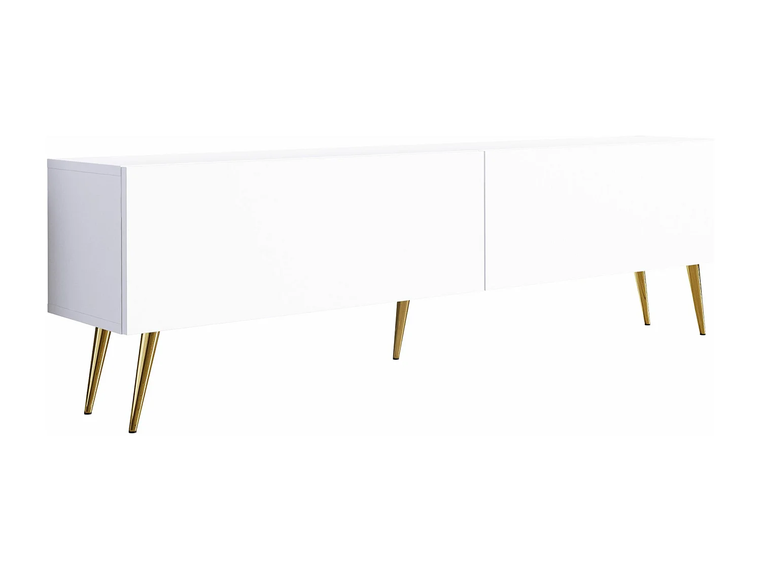 Meuble TV : Blanc Mat, pieds dorées, 170 x 52 x 32 cm