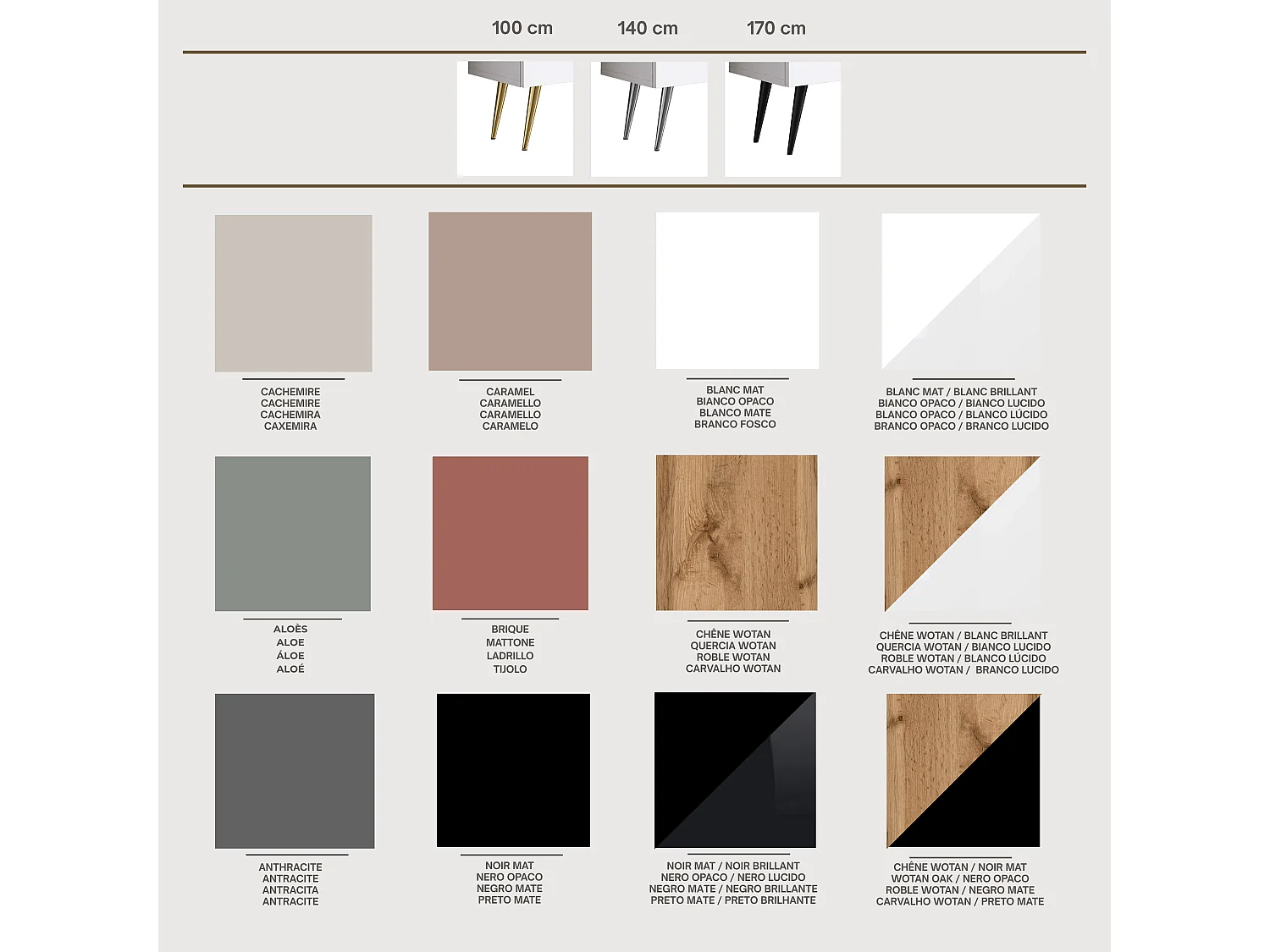 TV-Schrank: Mattweiß, goldene Beine, 170 x 52 x 32 cm