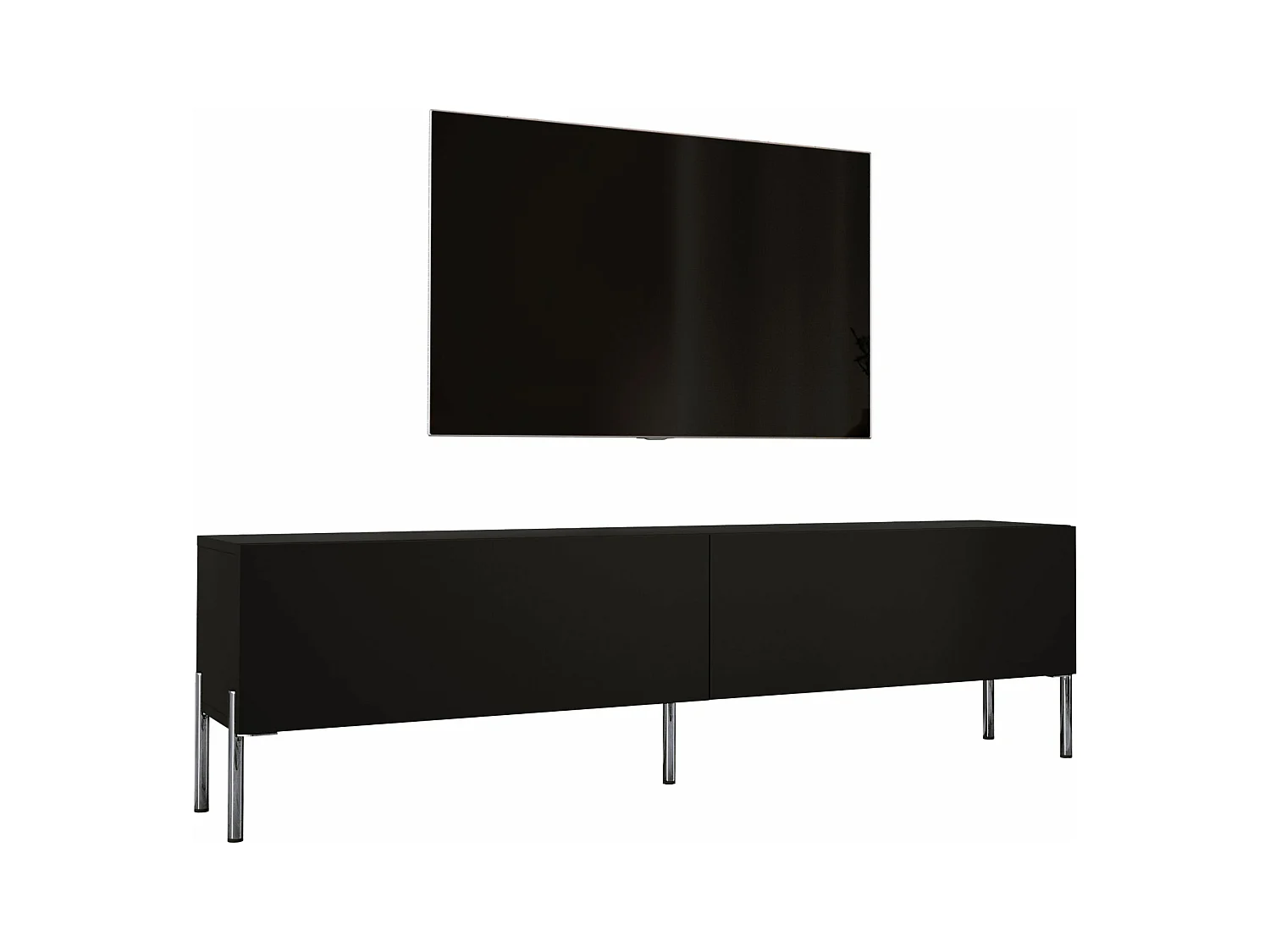 TV-Schrank: Mattschwarz / Hochglanzschwarz, Chrombeine, 170 x 52 x 32 cm