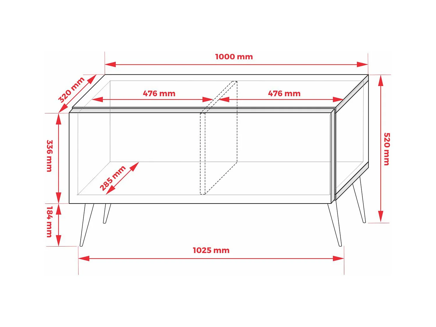 TV-meubel: Steenrood, 100 x 52 x 32 cm, zwarte poten