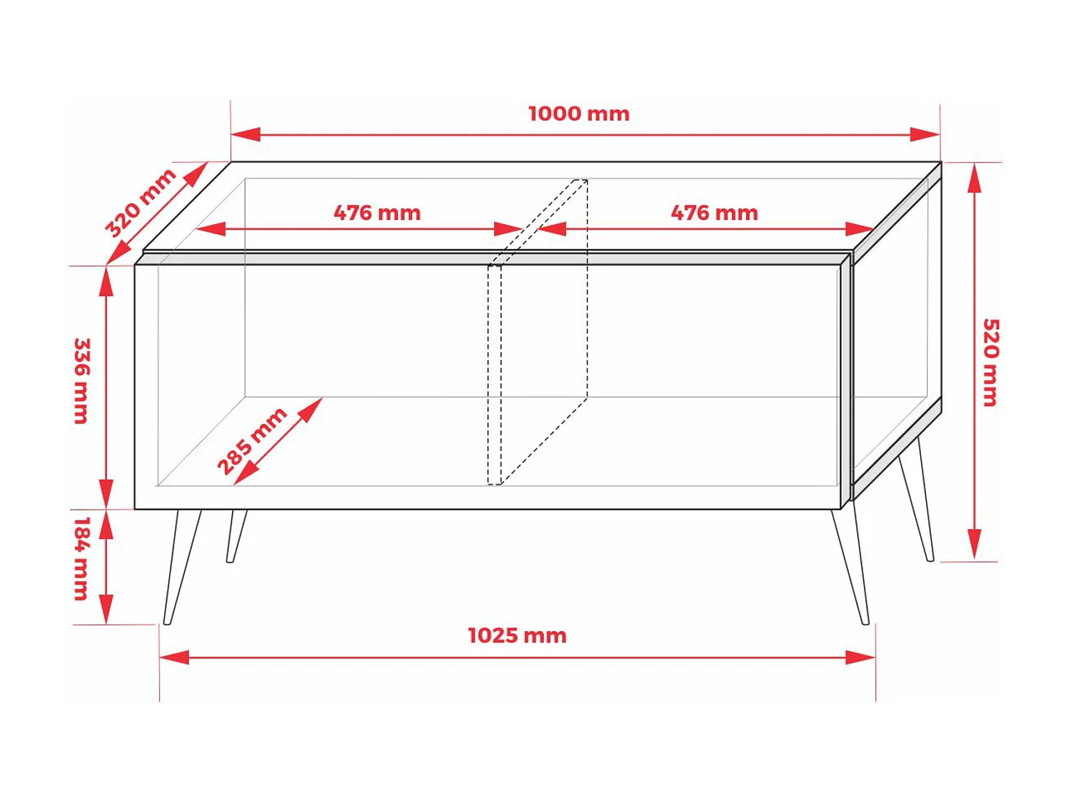 Meuble TV : Rouge Brique, 100 x 52 x 32 cm, pieds noires