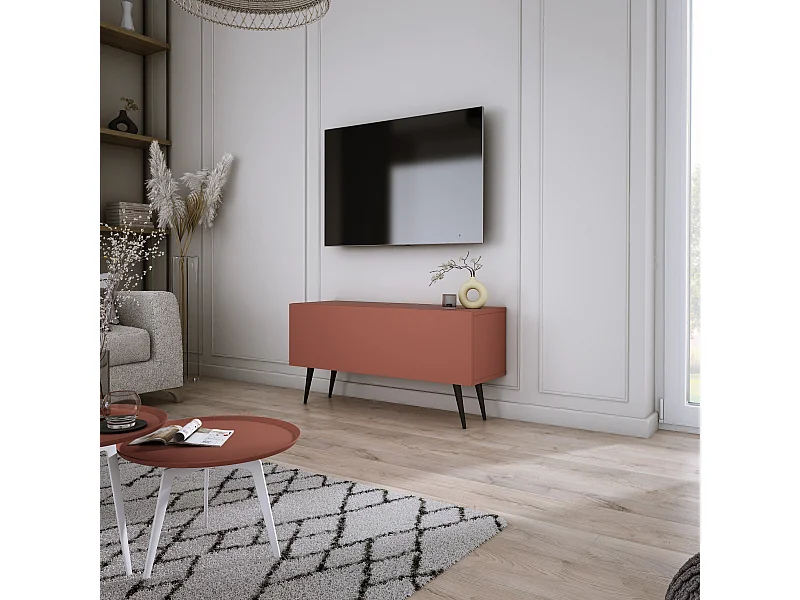 Mobile TV: rosso mattone, 100 x 52 x 32 cm, gambe nere