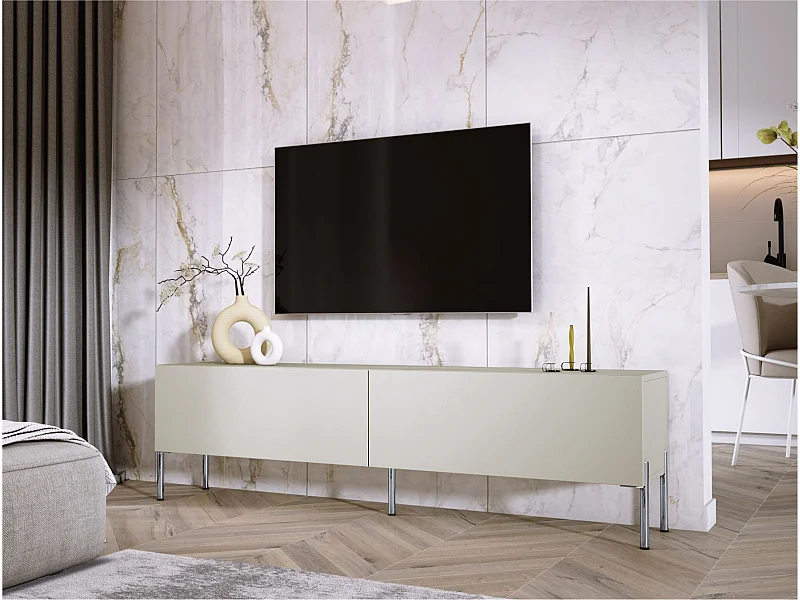 Meuble TV : Cachemire, pieds Chrome, 170 x 52 x 32 cm