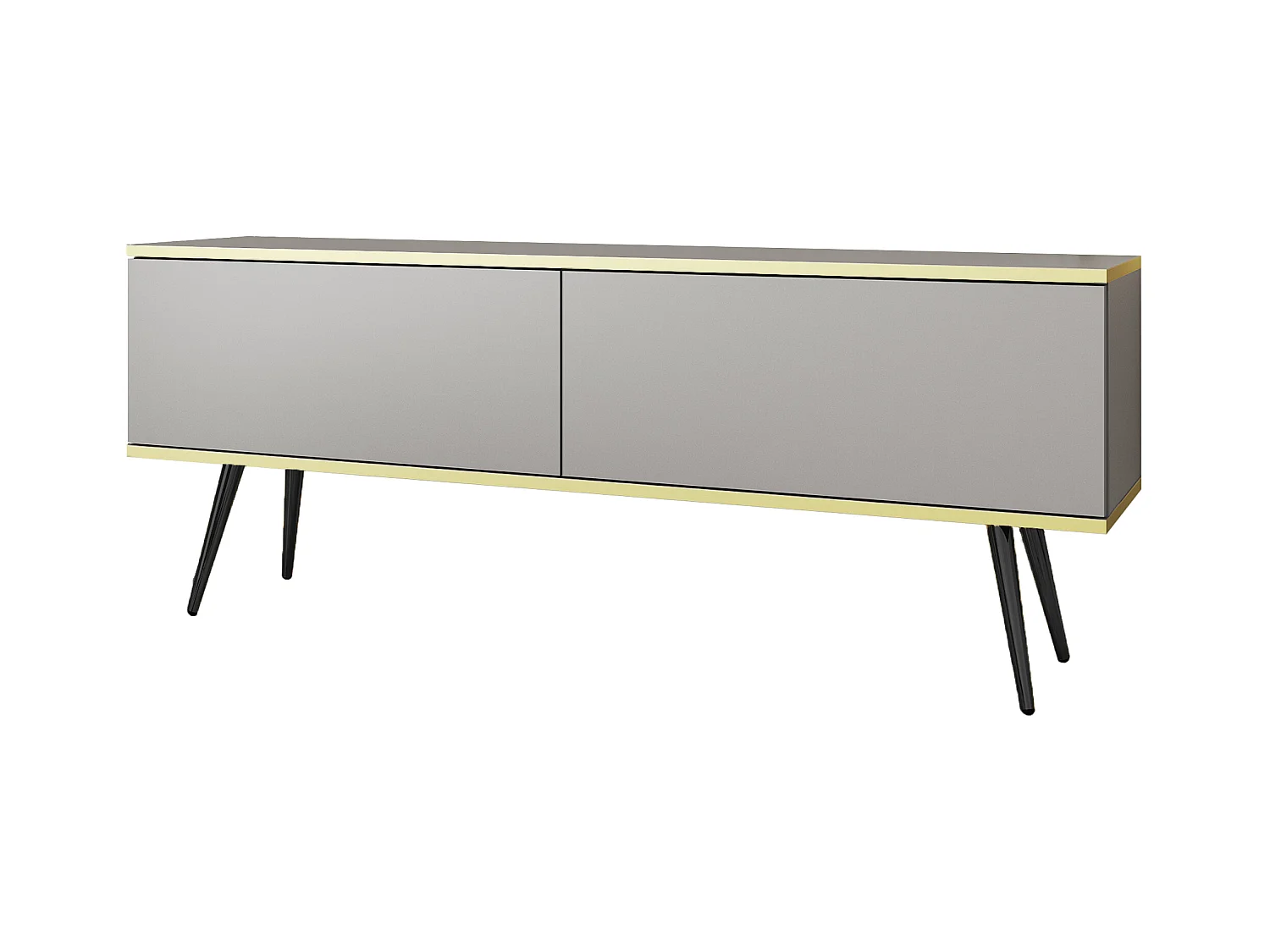 TV-Schrank, Grau, schwarze Beine, 135 x 30 x 52 cm, Push-to-Open