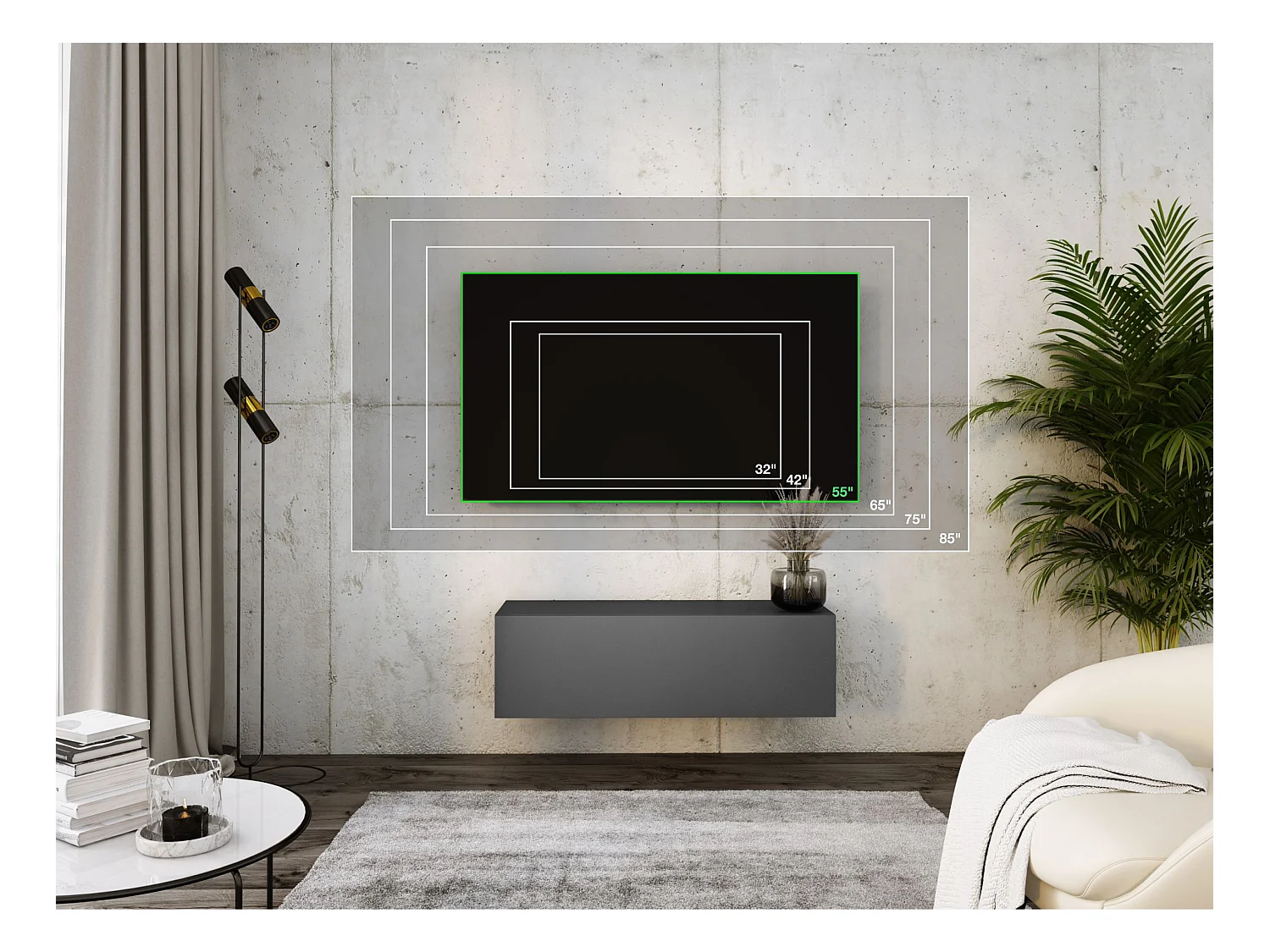 Hängendes TV-Gerät, 100 x 34 x 32 cm, Anthrazit