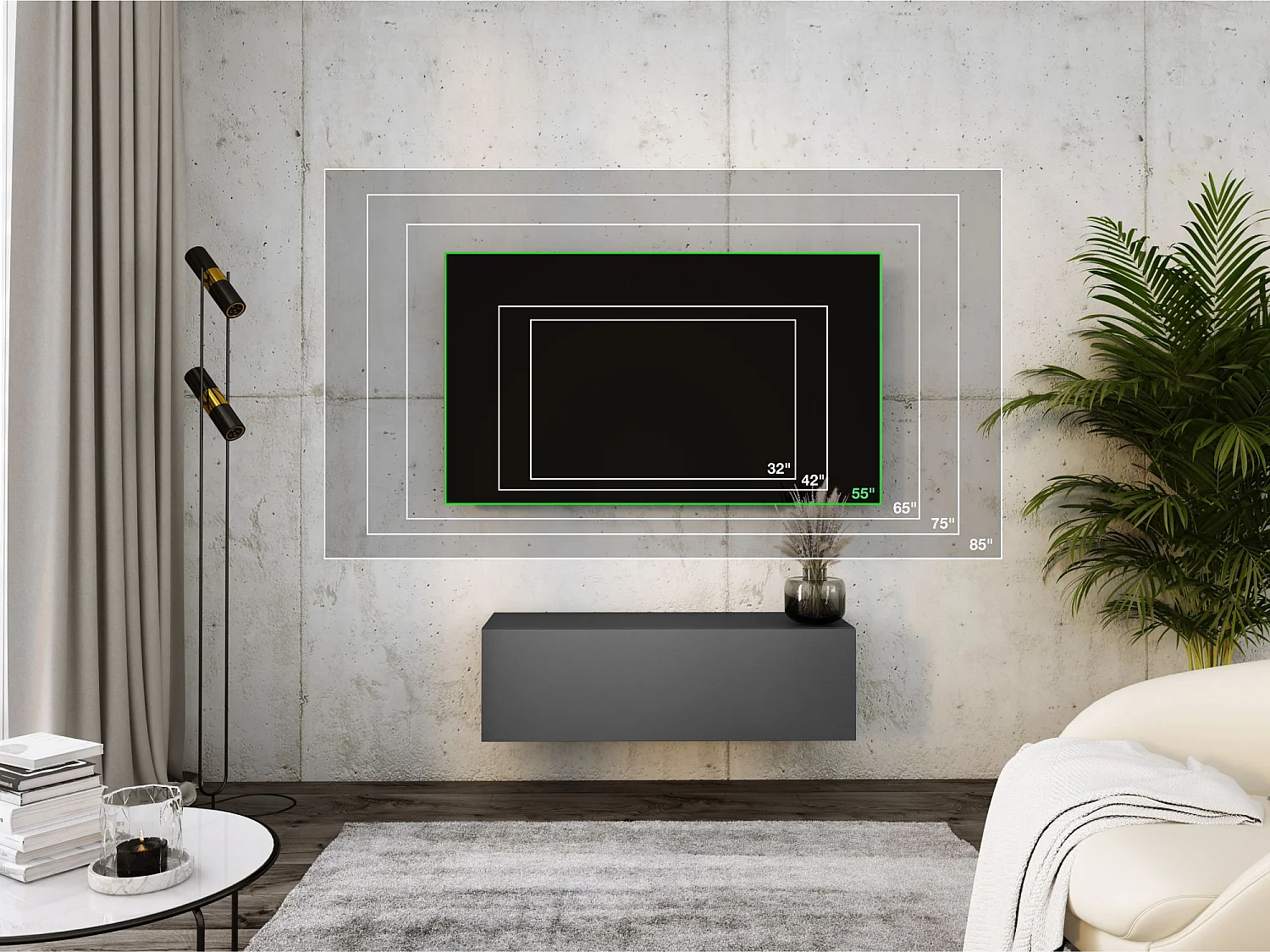 Hängendes TV-Gerät, 100 x 34 x 32 cm, Anthrazit