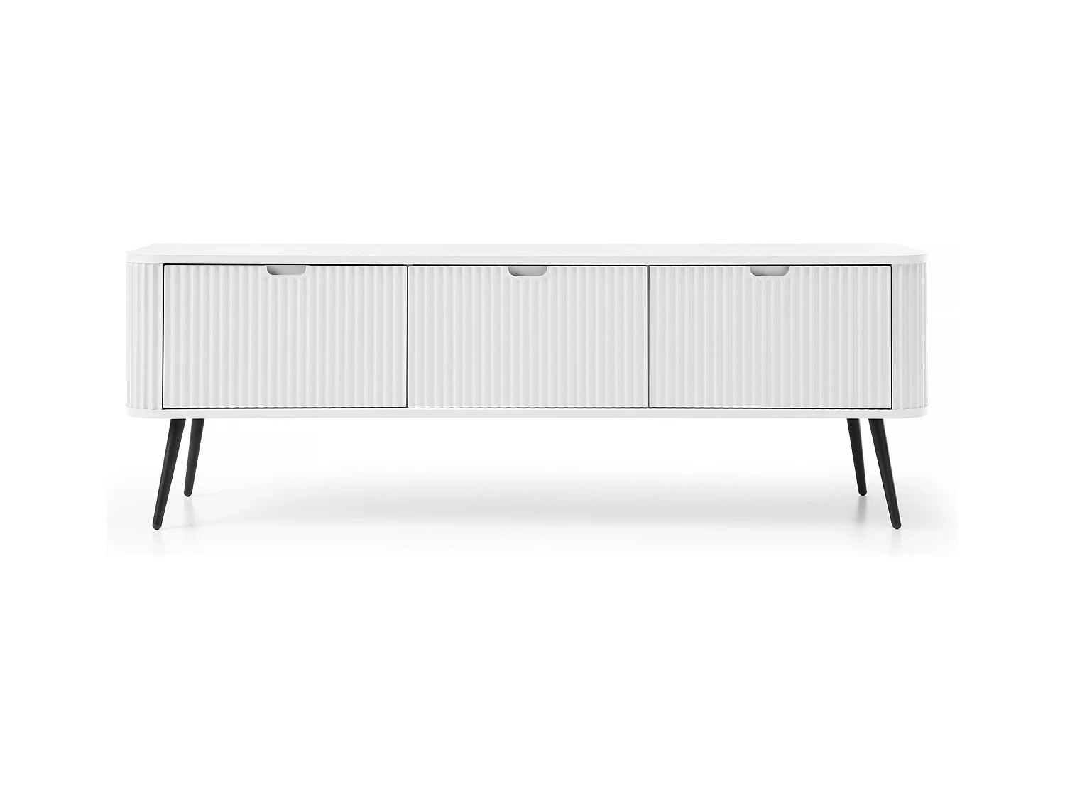 Meuble TV : Blanc, pieds Noir, 168 x 57 x 39 cm