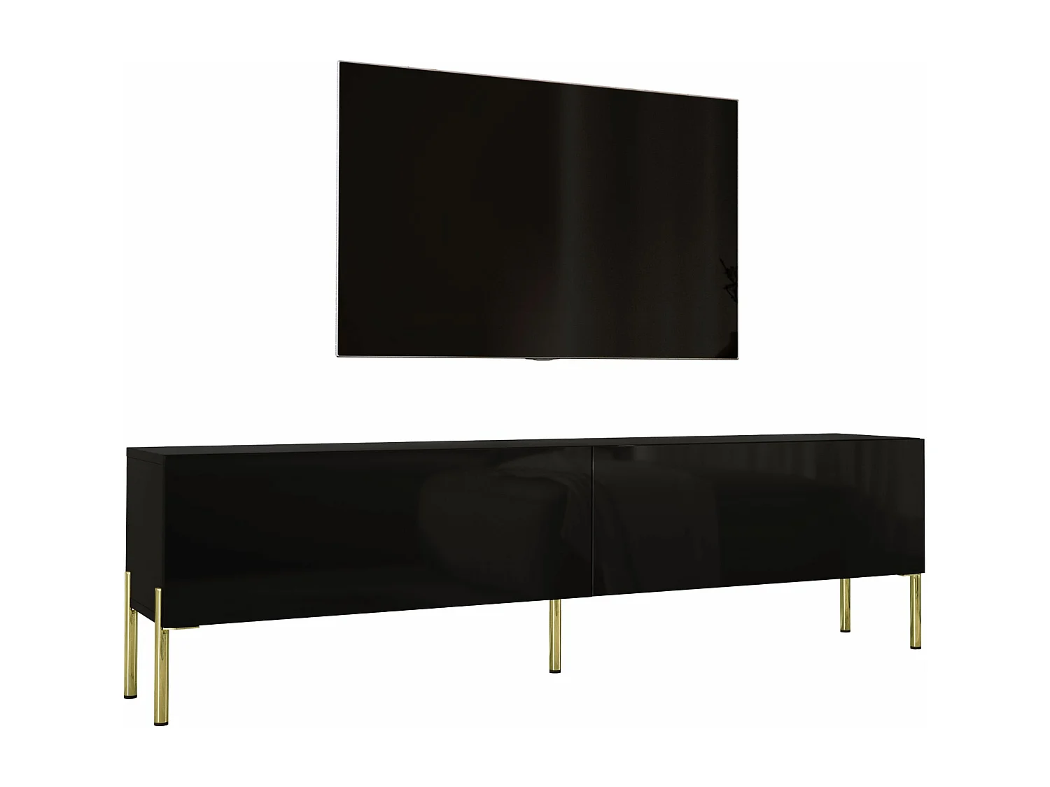 Meuble TV : Noir Mat, pieds dorées, 170 x 52 x 32 cm