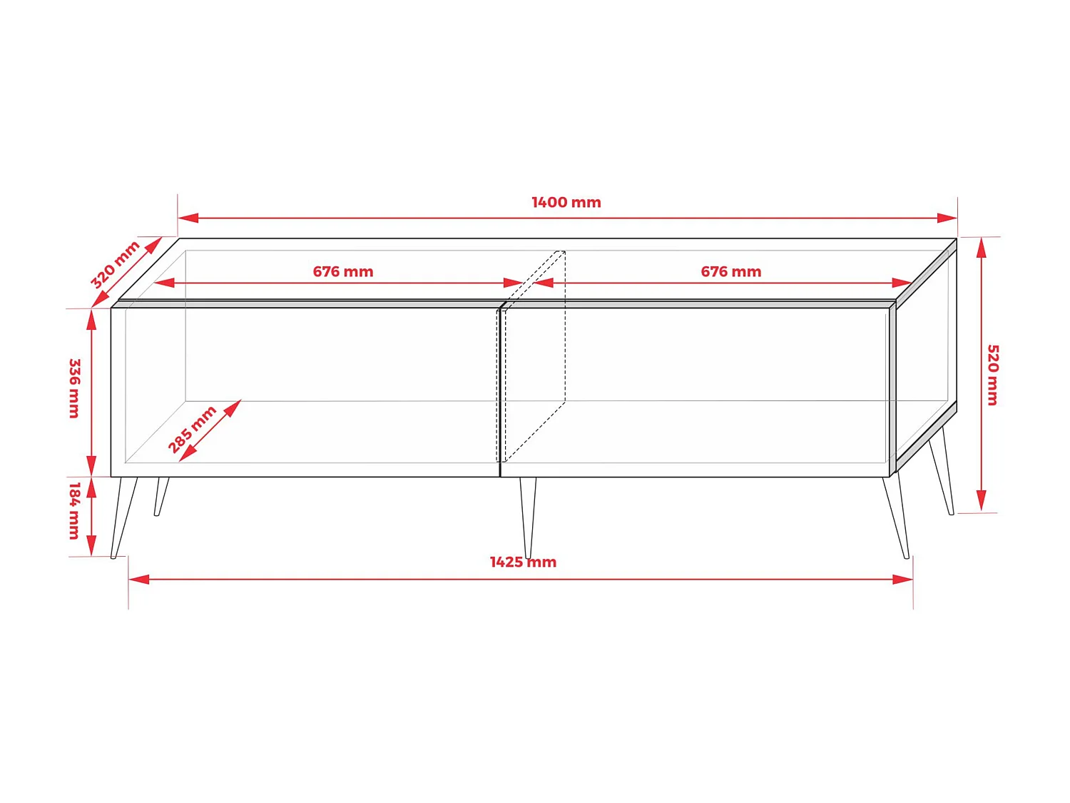 TV-Schrank: Anthrazit, schwarze Beine, 140 x 52 x 32 cm