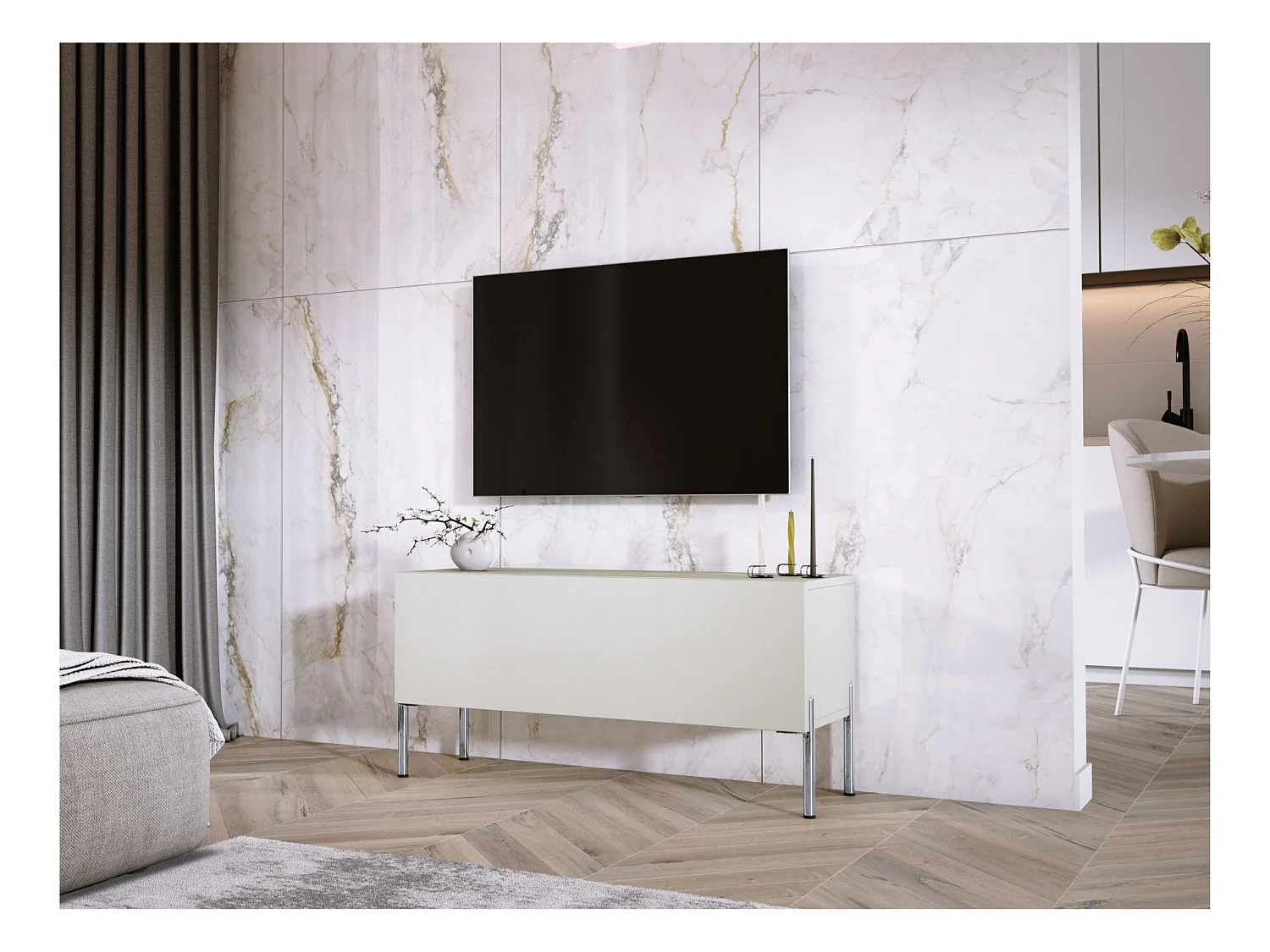 Meuble TV : Cachemire, pieds Chrome, 100 x 52 x 32 Cm