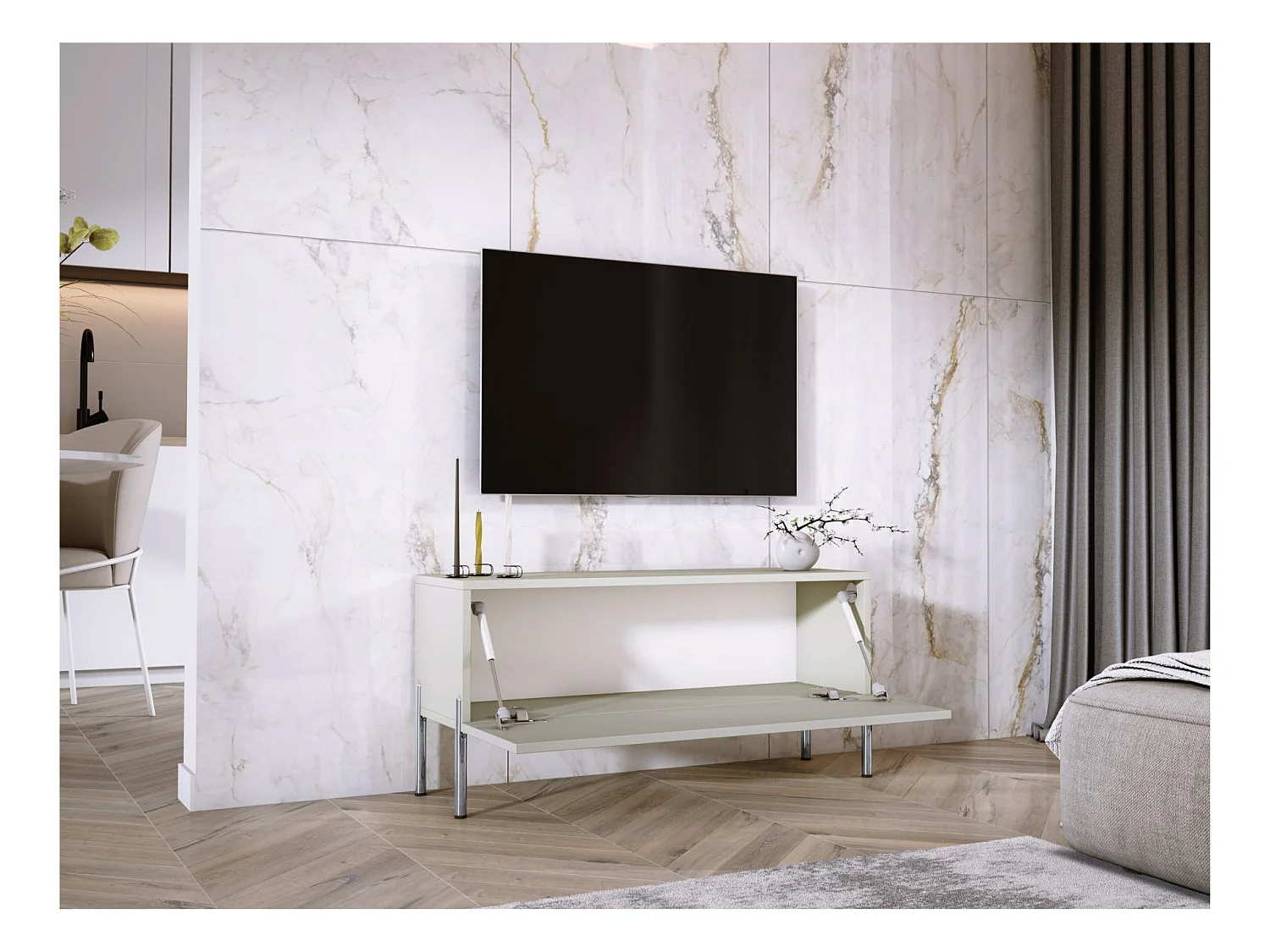 Meuble TV : Cachemire, pieds Chrome, 100 x 52 x 32 Cm