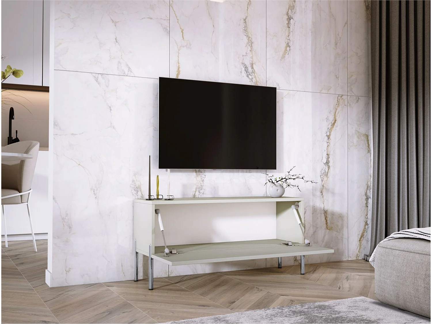 Meuble TV : Cachemire, pieds Chrome, 100 x 52 x 32 Cm