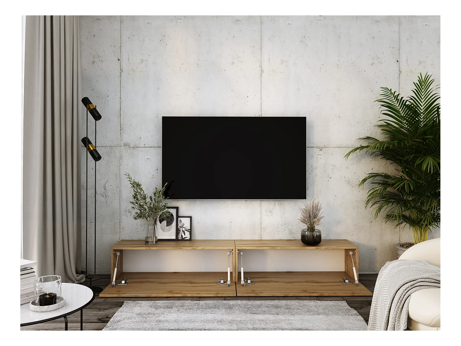 Móvel de TV suspenso, (2 x 100) x 34 x 32 cm, Carvalho Wotan