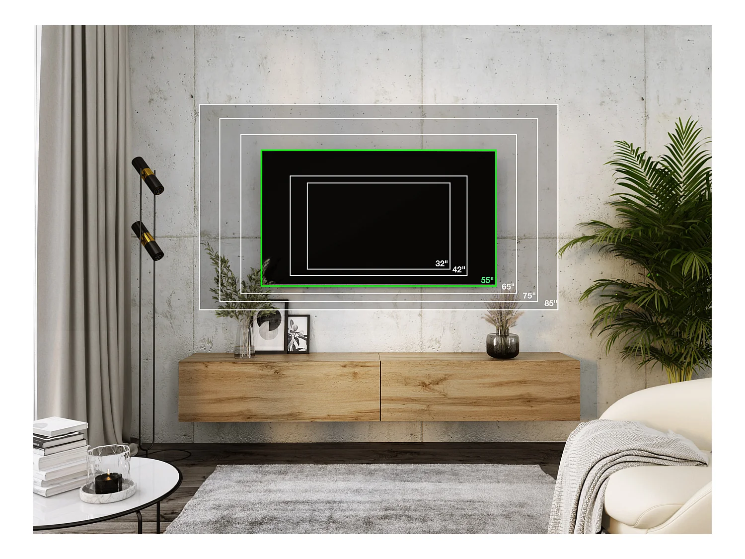 Móvel de TV suspenso, (2 x 100) x 34 x 32 cm, Carvalho Wotan