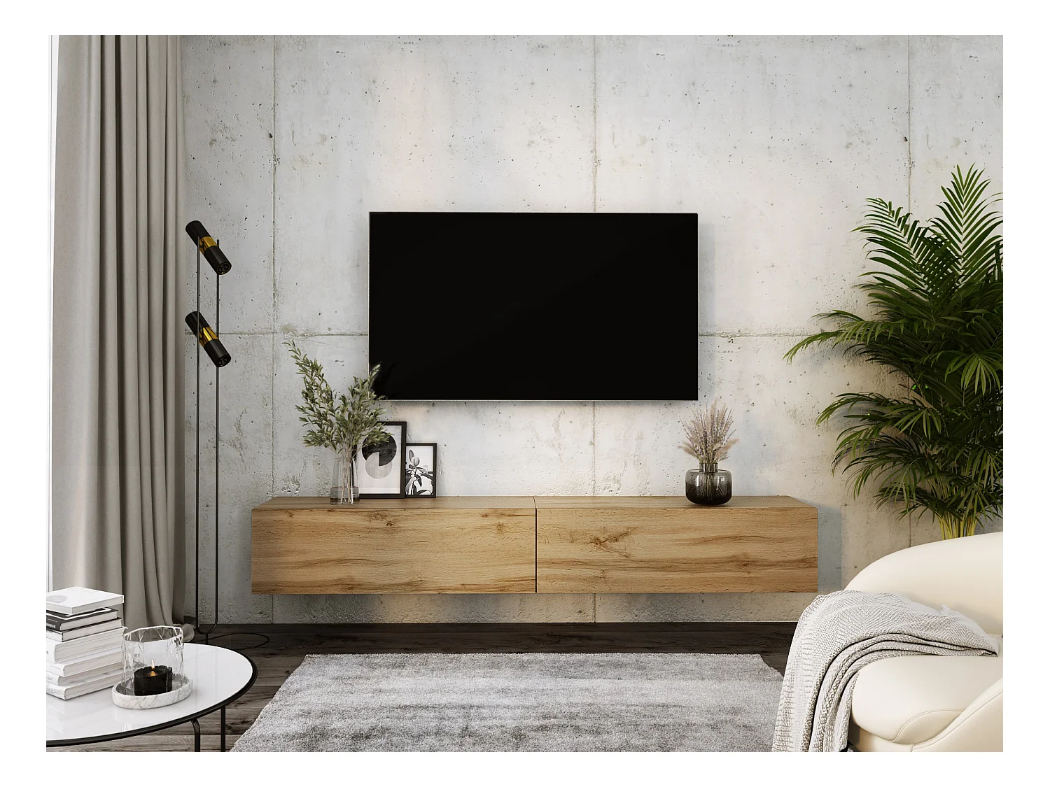 Hängendes TV-Element, (2 x 100) x 34 x 32 cm, Wotan-Eiche
