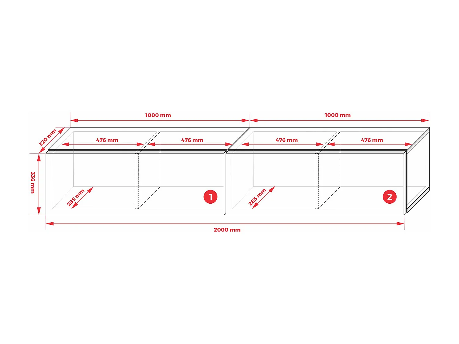 Meuble TV Suspendu, (2 x 100) x 34 x 32 cm, Chêne Wotan
