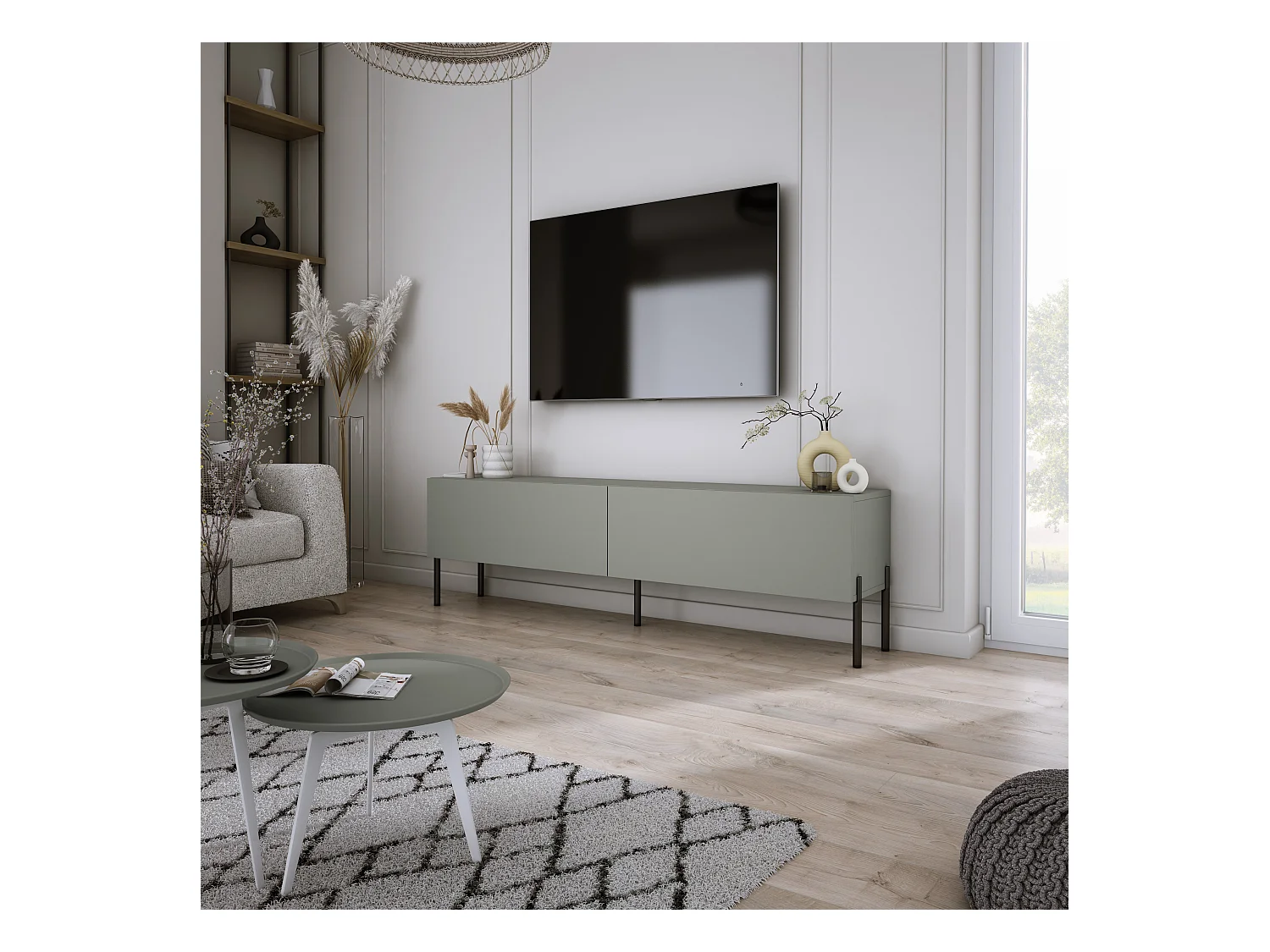 Mueble TV: Aloe, 140 x 52 x 32 cm, patas negras