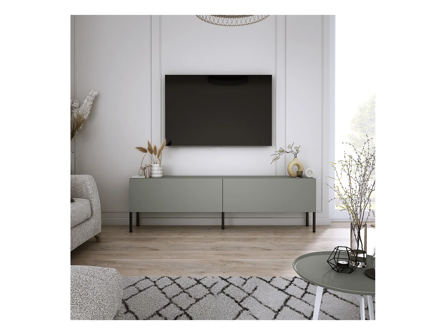 Mueble TV: Aloe, 140 x 52 x 32 cm, patas negras