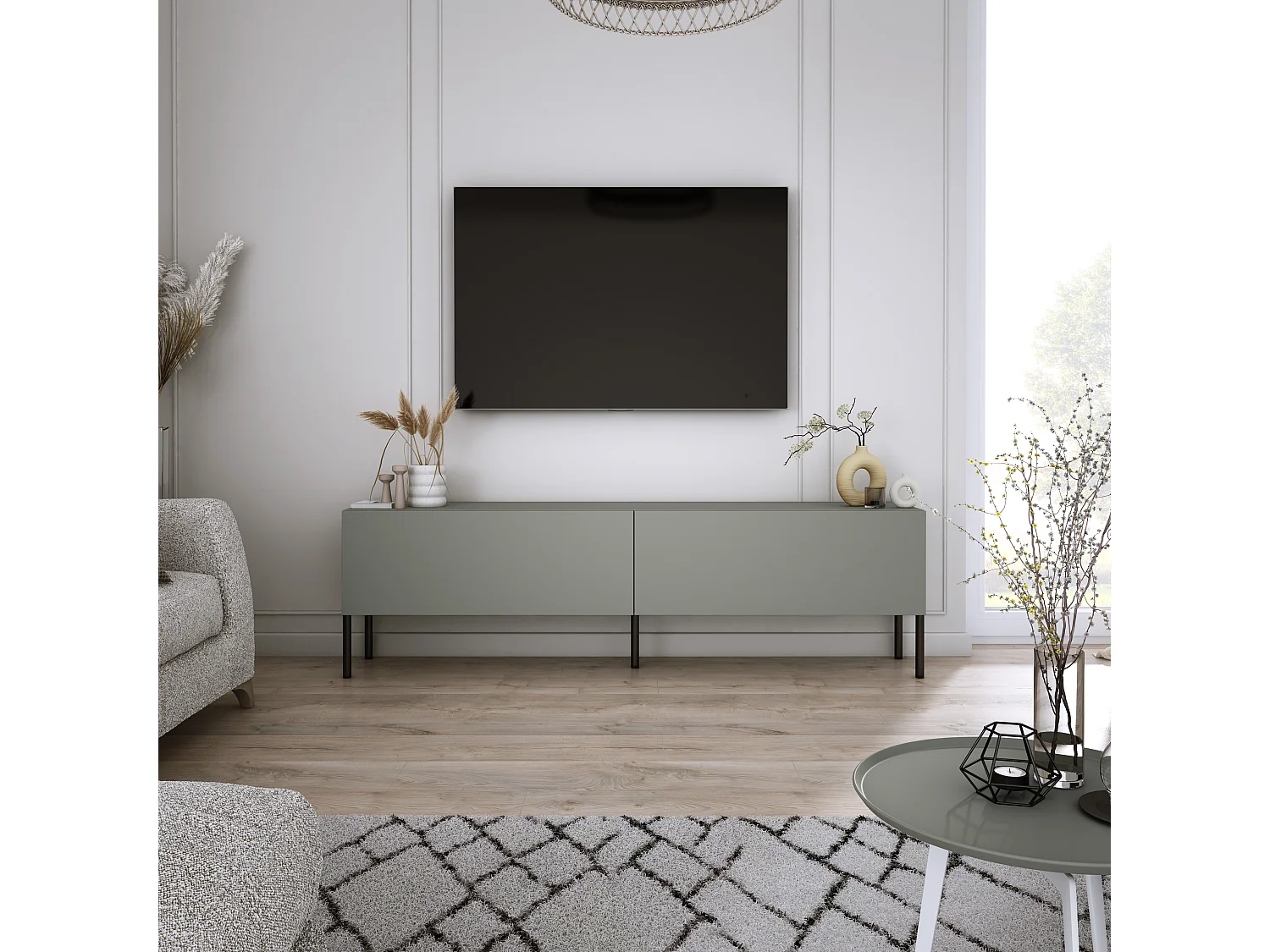 Meuble TV : Aloès, 140 x 52 x 32 cm, pieds noires