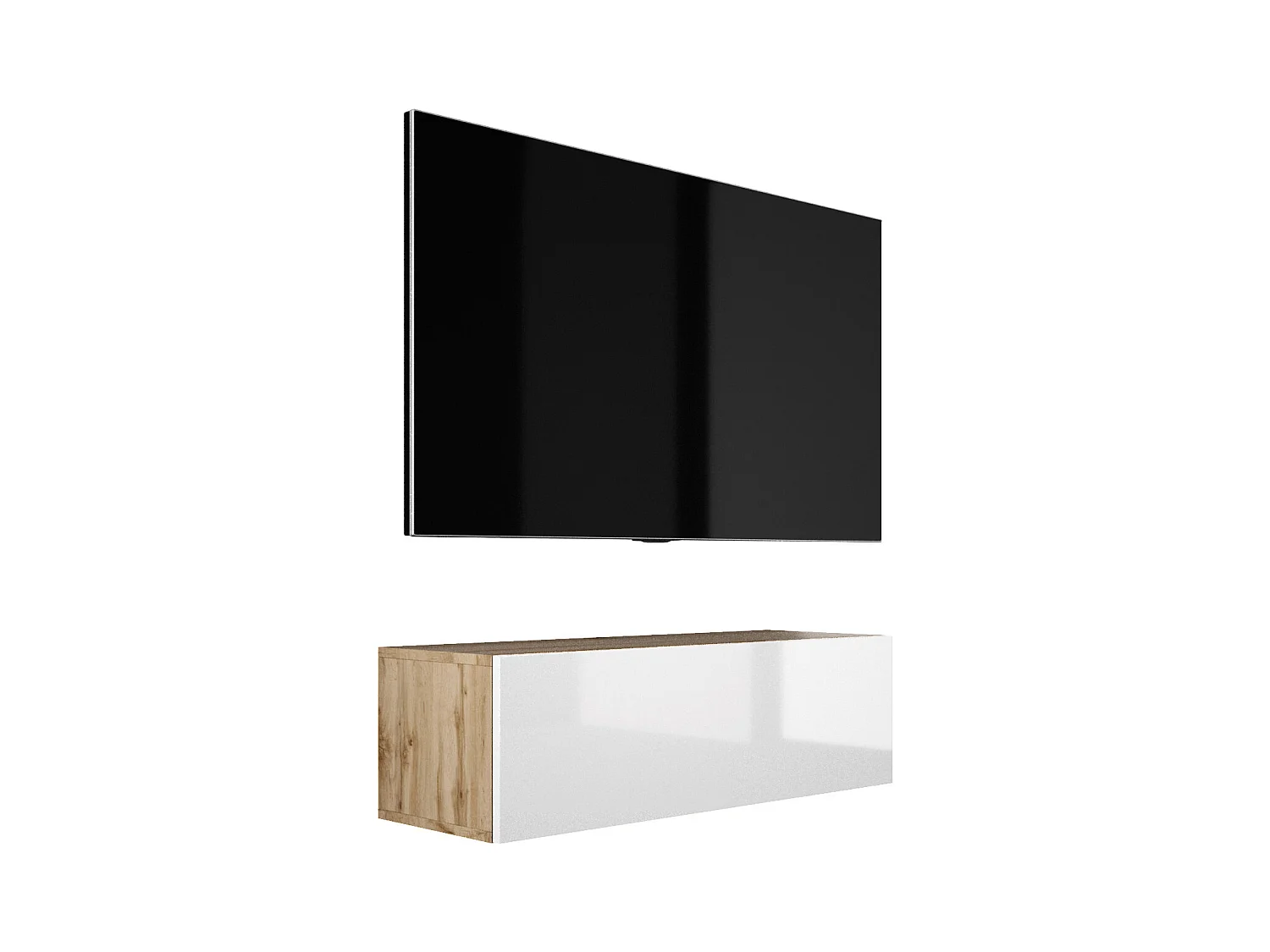 Meuble TV Suspendu, 100 x 34 x 32 cm, Chêne Wotan / Blanc Brillant