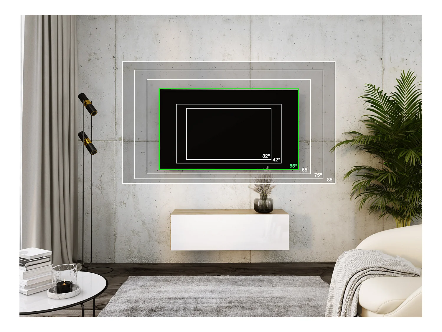 Meuble TV Suspendu, 100 x 34 x 32 cm, Chêne Wotan / Blanc Brillant