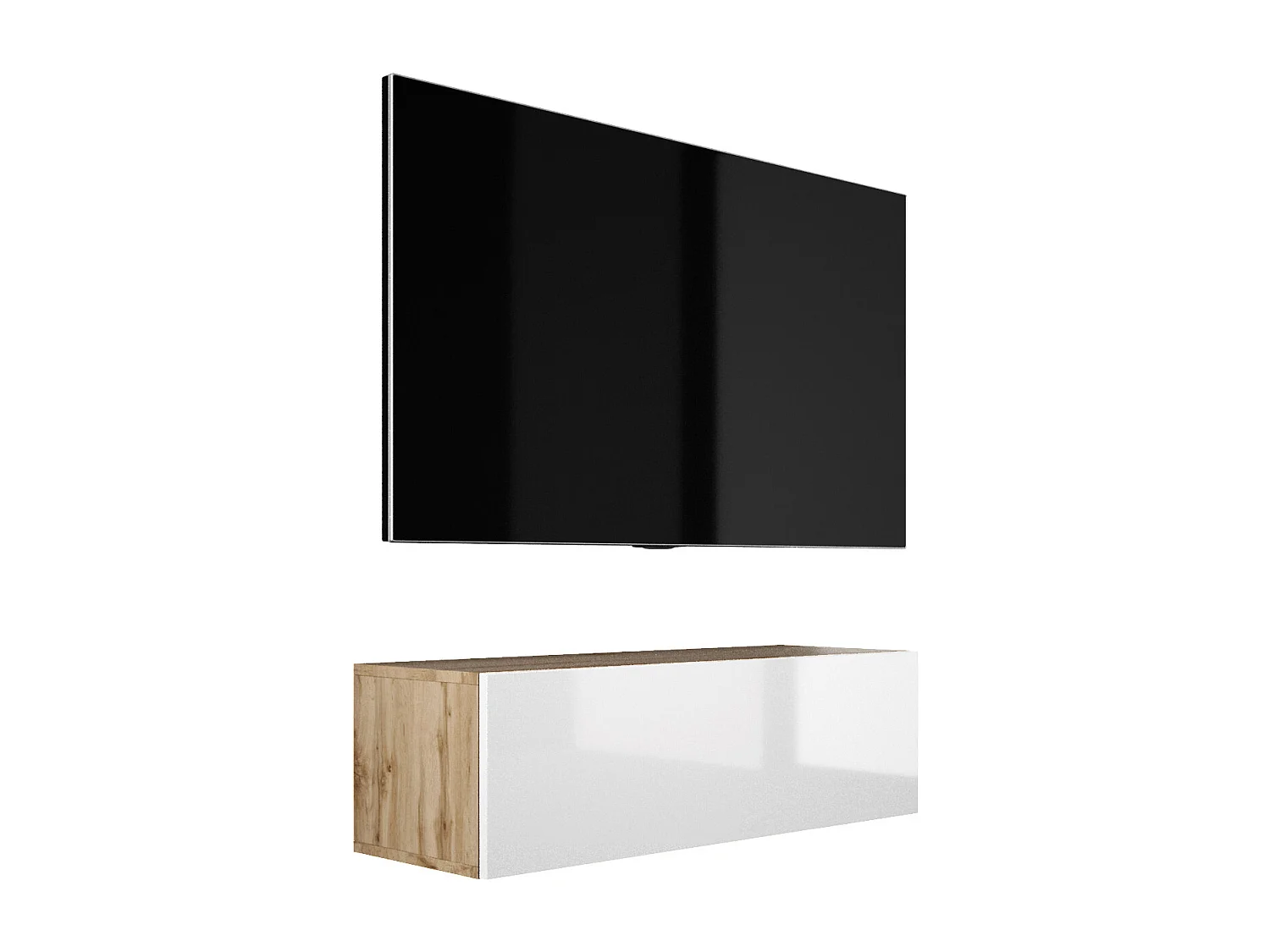 Zawieszana szafka RTV, 100 x 34 x 32 cm, Dąb Wotan / Biały Błyszczący