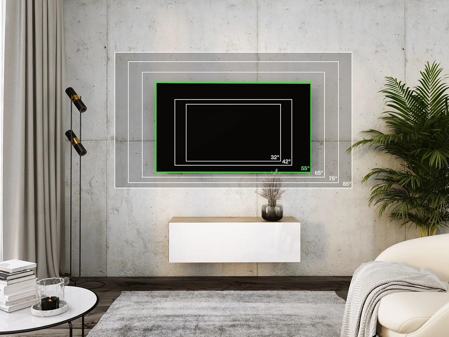 Hängendes TV-Gerät, 100 x 34 x 32 cm, Wotan-Eiche / Weiß glänzend