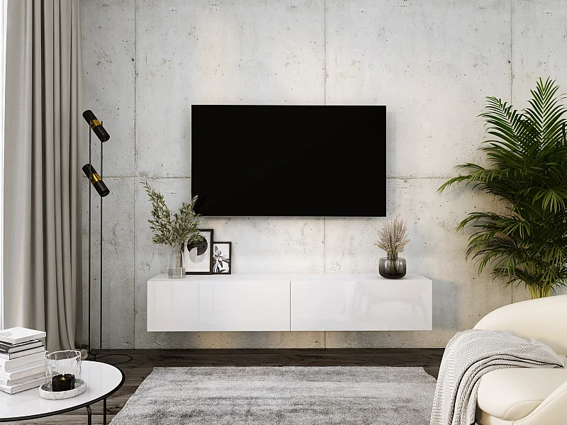 Móvel de TV suspenso, 170 x 34 x 32 cm, branco mate / branco brilhante