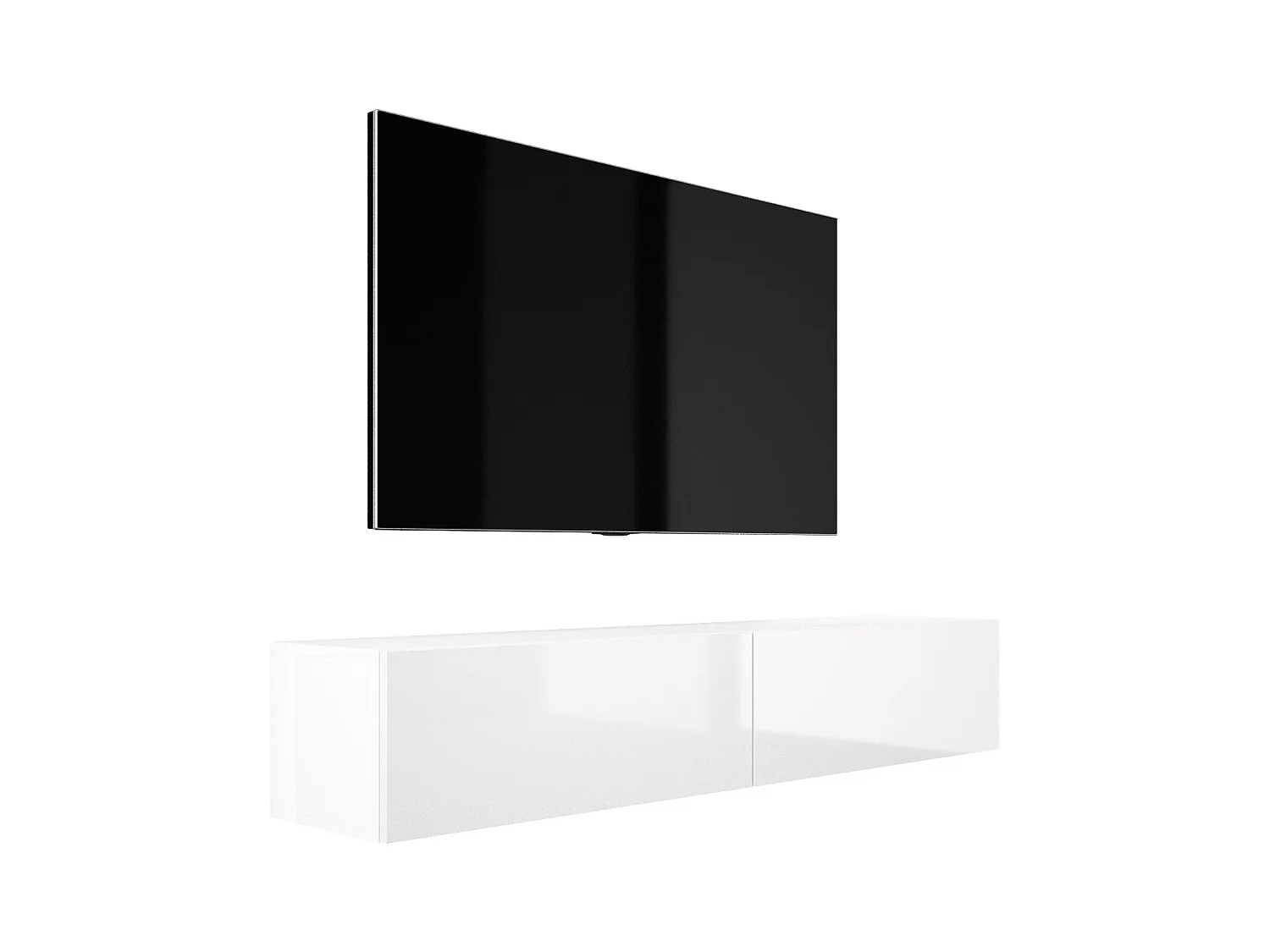 Meuble TV Suspendu, 170 x 34 x 32 cm, Blanc Mat / Blanc Brillant