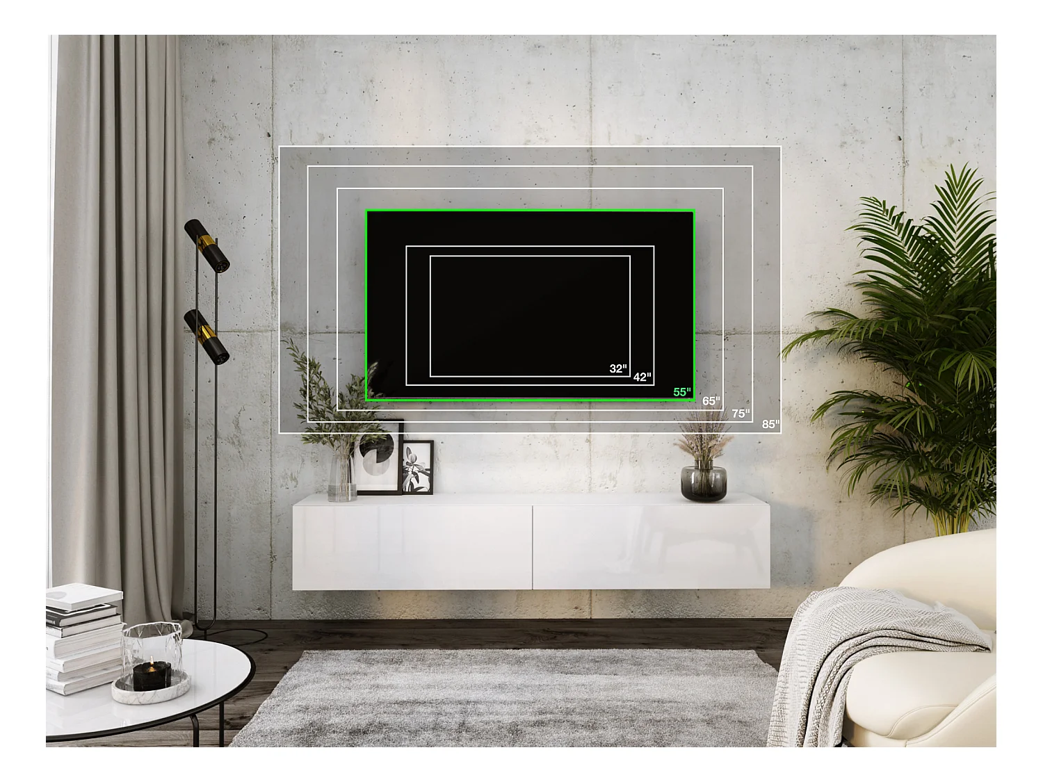 Meuble TV Suspendu, 170 x 34 x 32 cm, Blanc Mat / Blanc Brillant