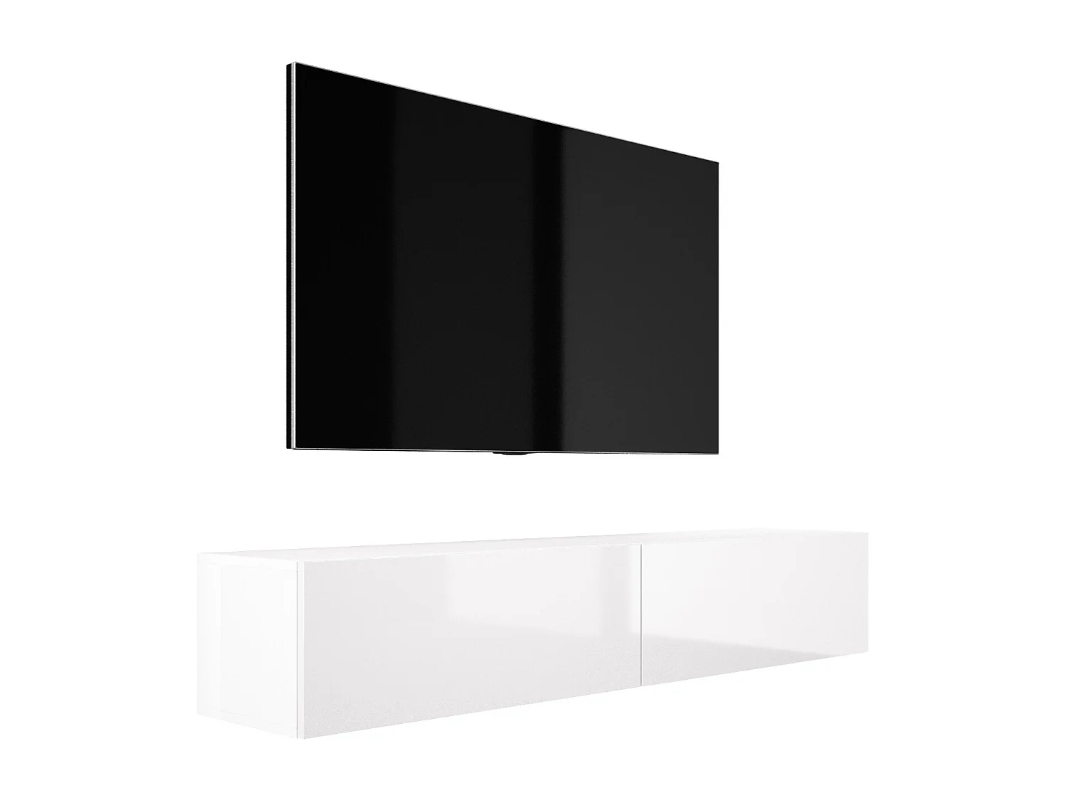 Meuble TV Suspendu, 170 x 34 x 32 cm, Blanc Mat / Blanc Brillant