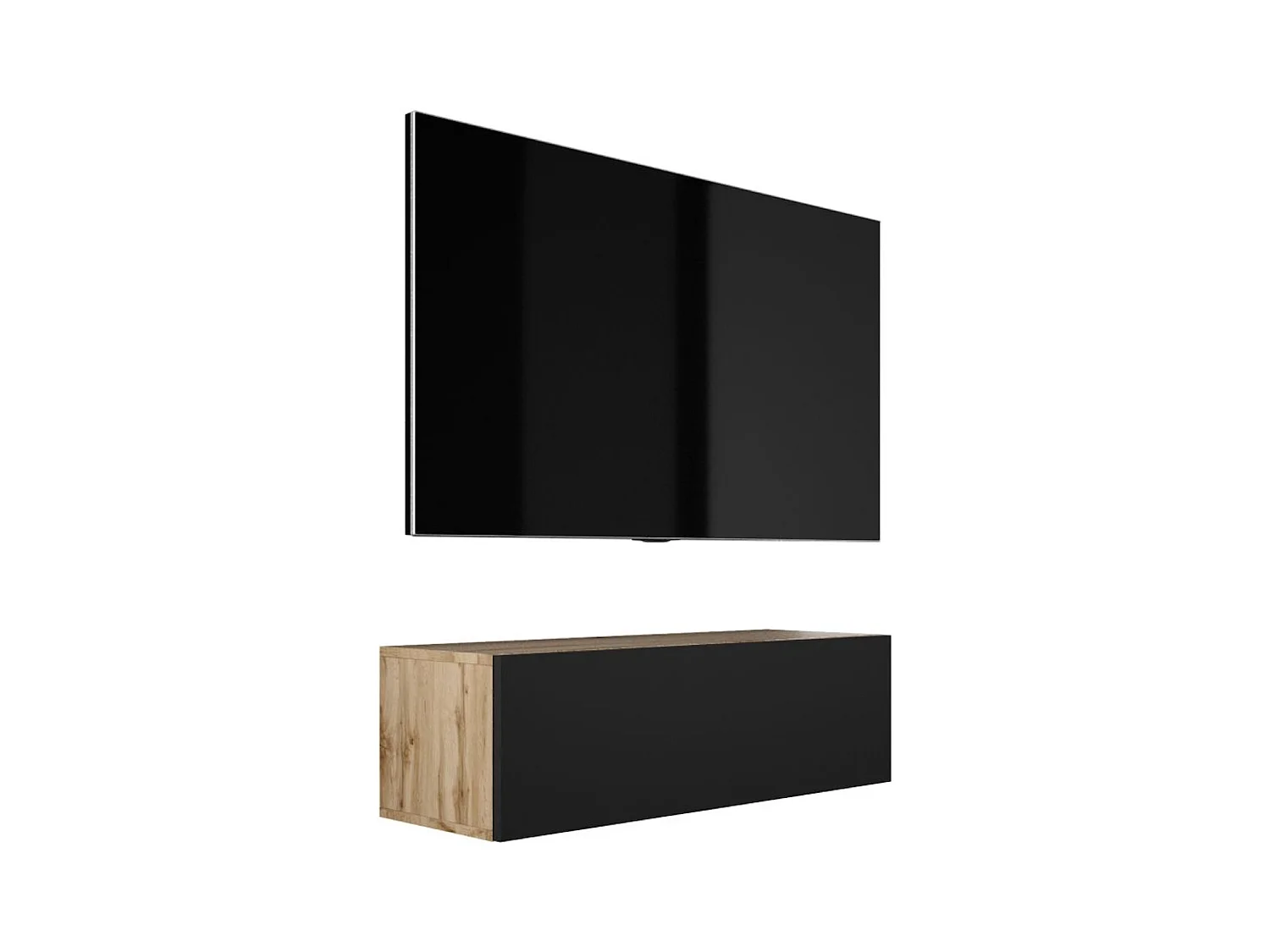 Meuble TV Suspendu, 100 x 34 x 32 cm, Chêne Wotan / Noir Mat