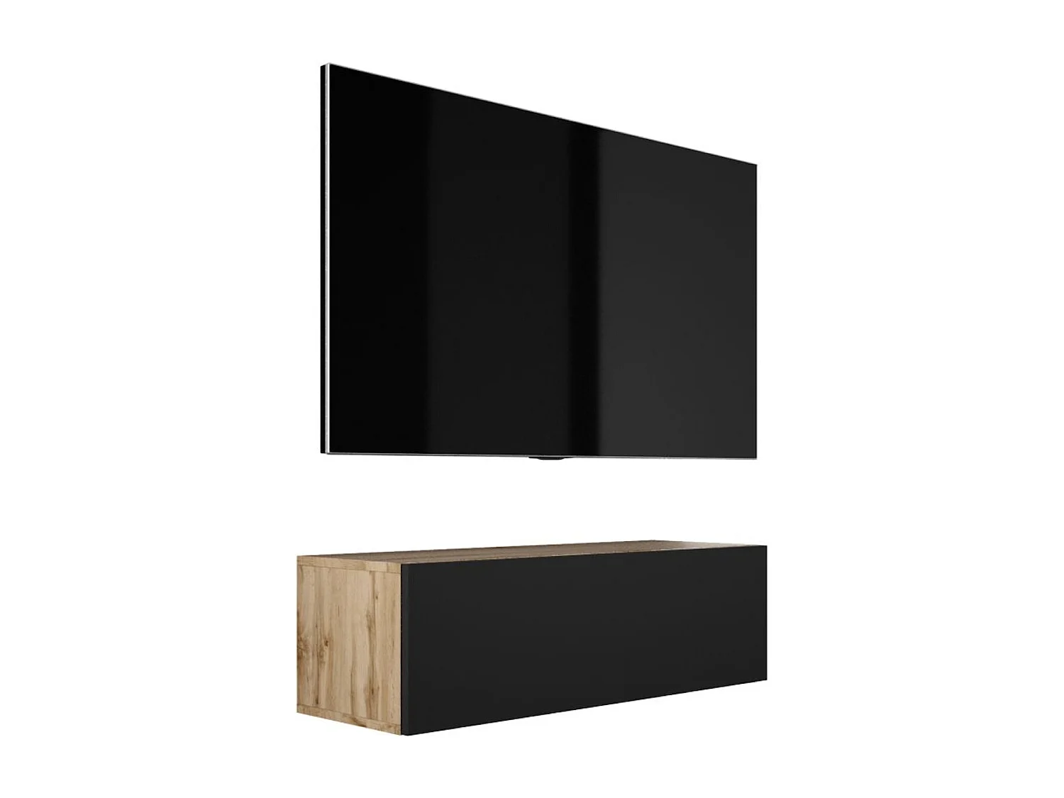 Meuble TV Suspendu, 100 x 34 x 32 cm, Chêne Wotan / Noir Mat
