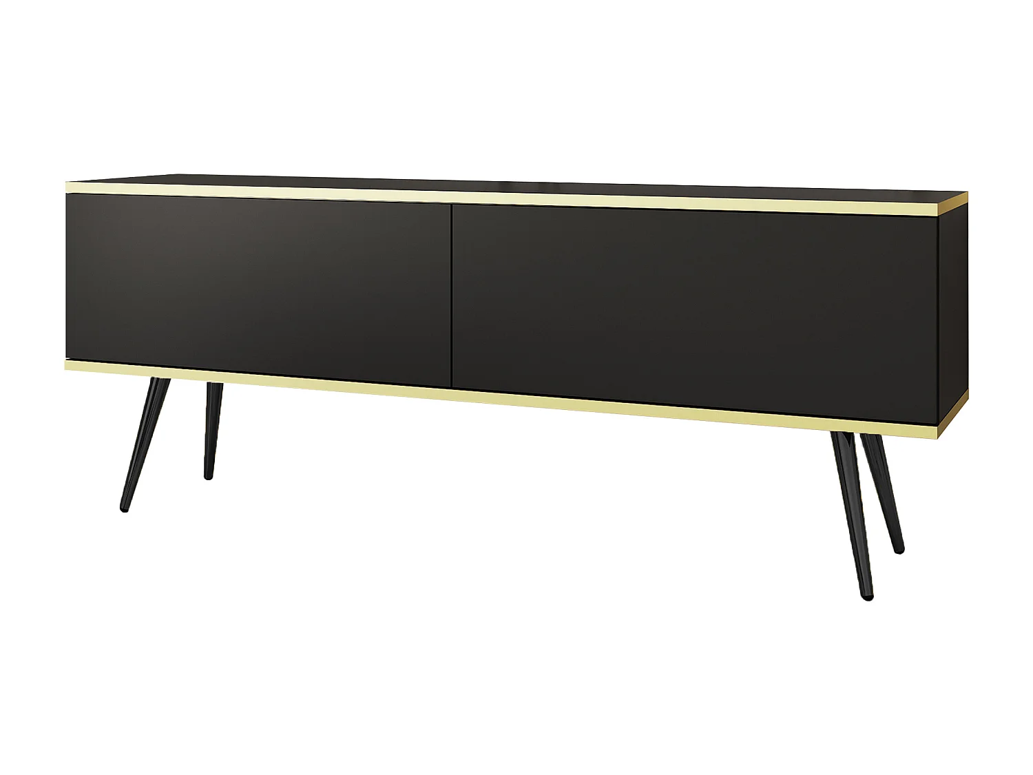 Meuble TV, Noir, pieds Noir, 135 x 30 x 52 cm, Push to Open