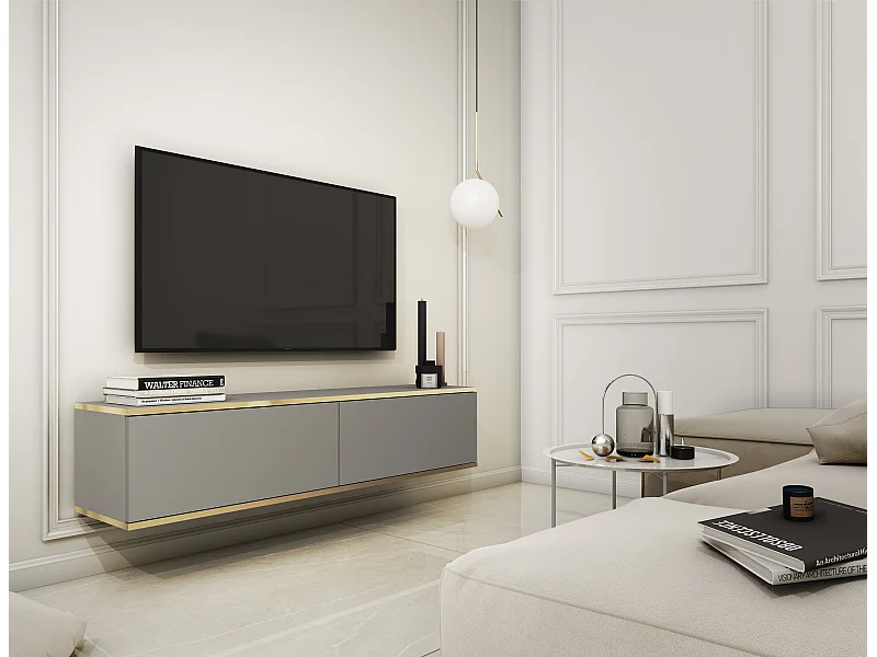 TV-Schrank, Grau, 135 x 30 x 32 cm, Push to Open