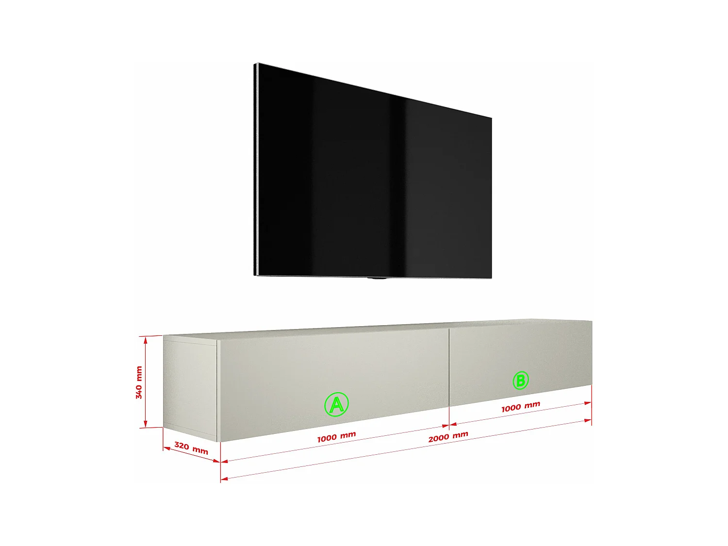 Meuble TV Suspendu, (2 x 100) x 34 x 32 cm, Cachemire