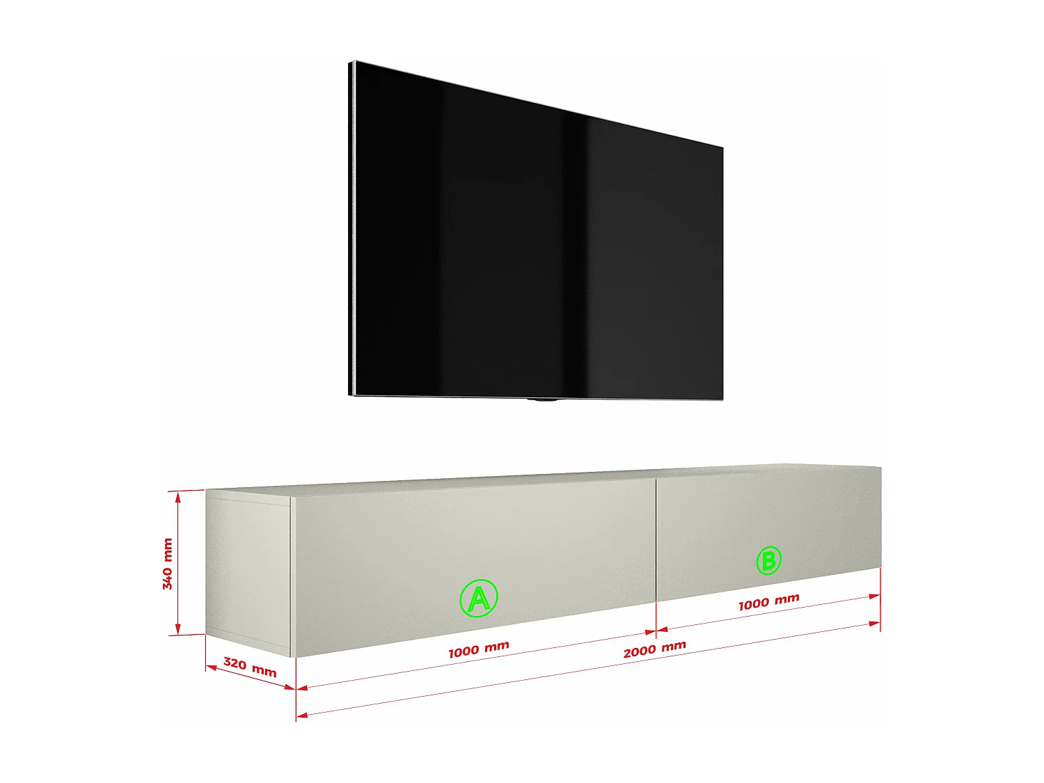 Meuble TV Suspendu, (2 x 100) x 34 x 32 cm, Cachemire