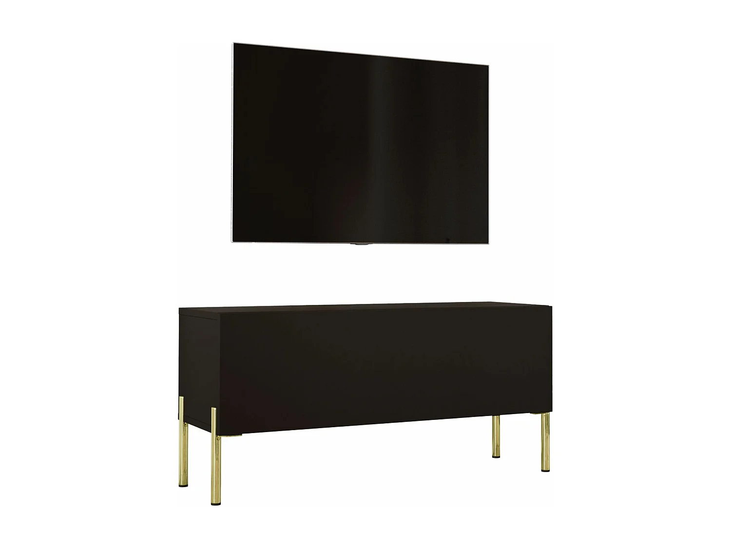 Meuble TV, Noir Mat / Noir Brillant, pieds dorées, 100 x 52 x 32 cm