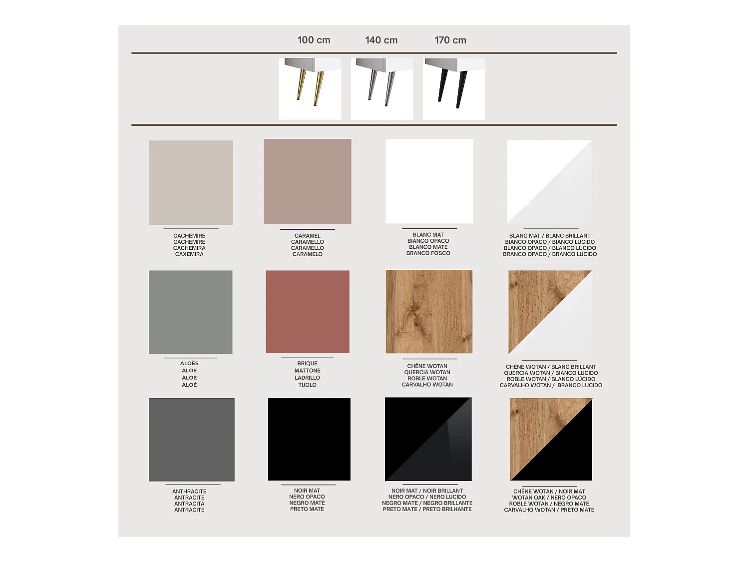 TV-Schrank: Wotan-Eiche / Mattschwarz, goldene Beine, 140 x 52 x 32 cm
