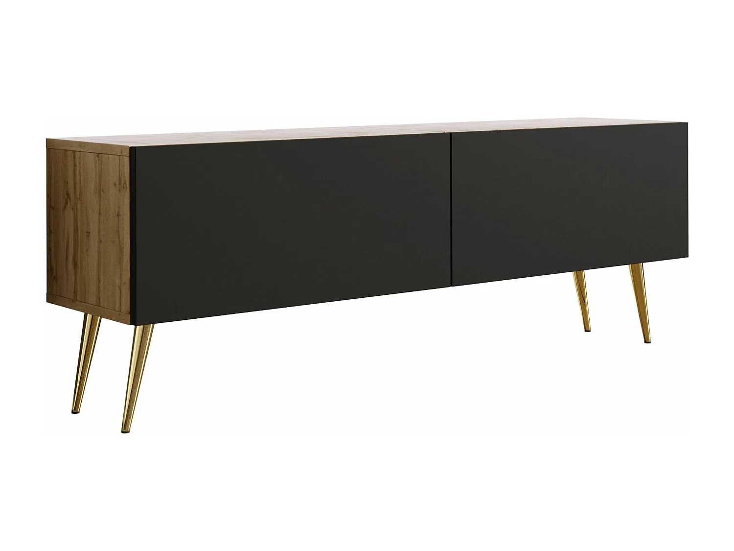 TV-Schrank: Wotan-Eiche / Mattschwarz, goldene Beine, 140 x 52 x 32 cm