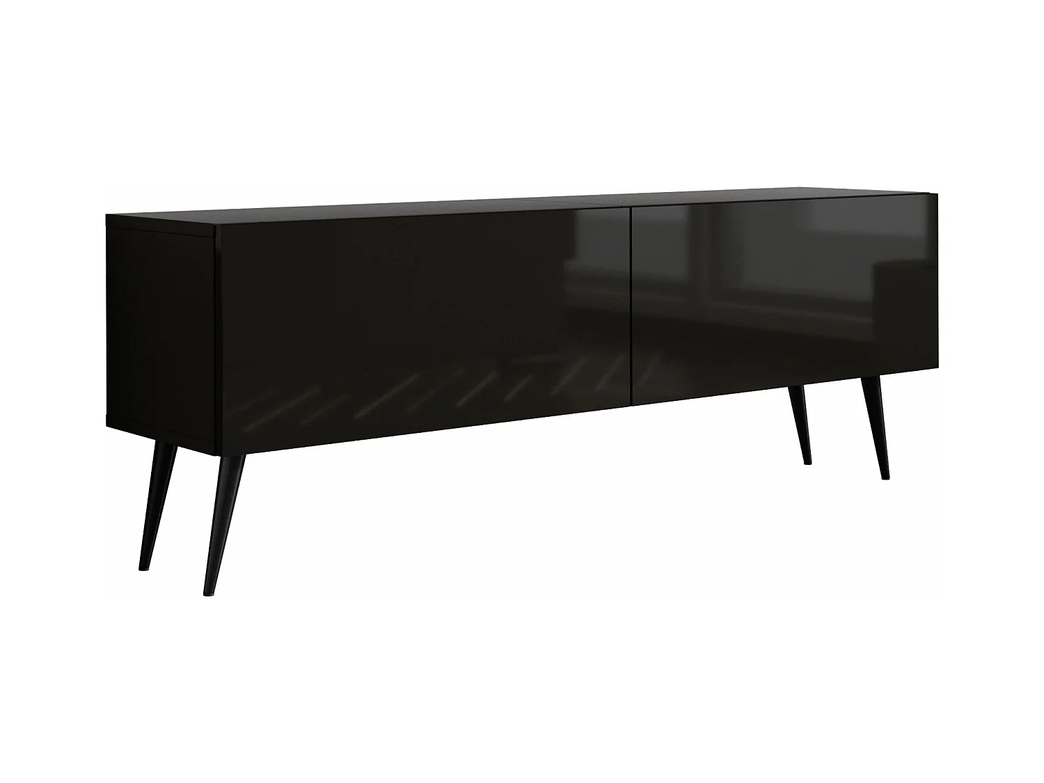 TV-Schrank: Mattschwarz/Glänzend Schwarz, schwarze Beine, 140 x 52 x 32 cm